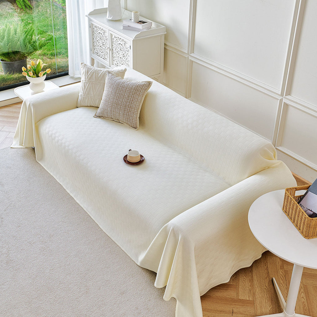 Cooling Ice Silk Soft Sofa Cover Blanket, Woven Geometric Textured Modern Couch Cover