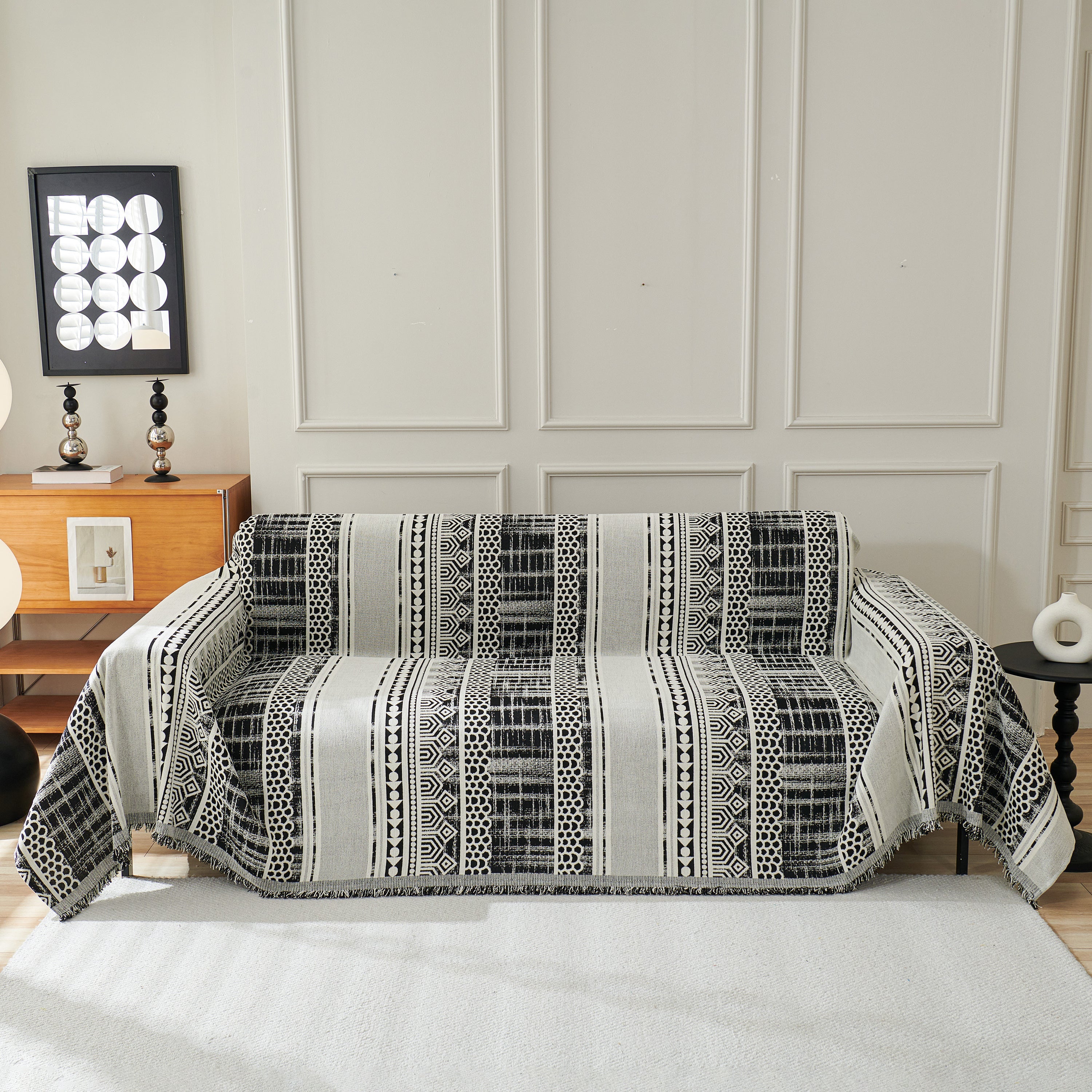 Chenille Sofa Cover Throw Blanket, Boho Geometric Scratch Proof Couch Protector