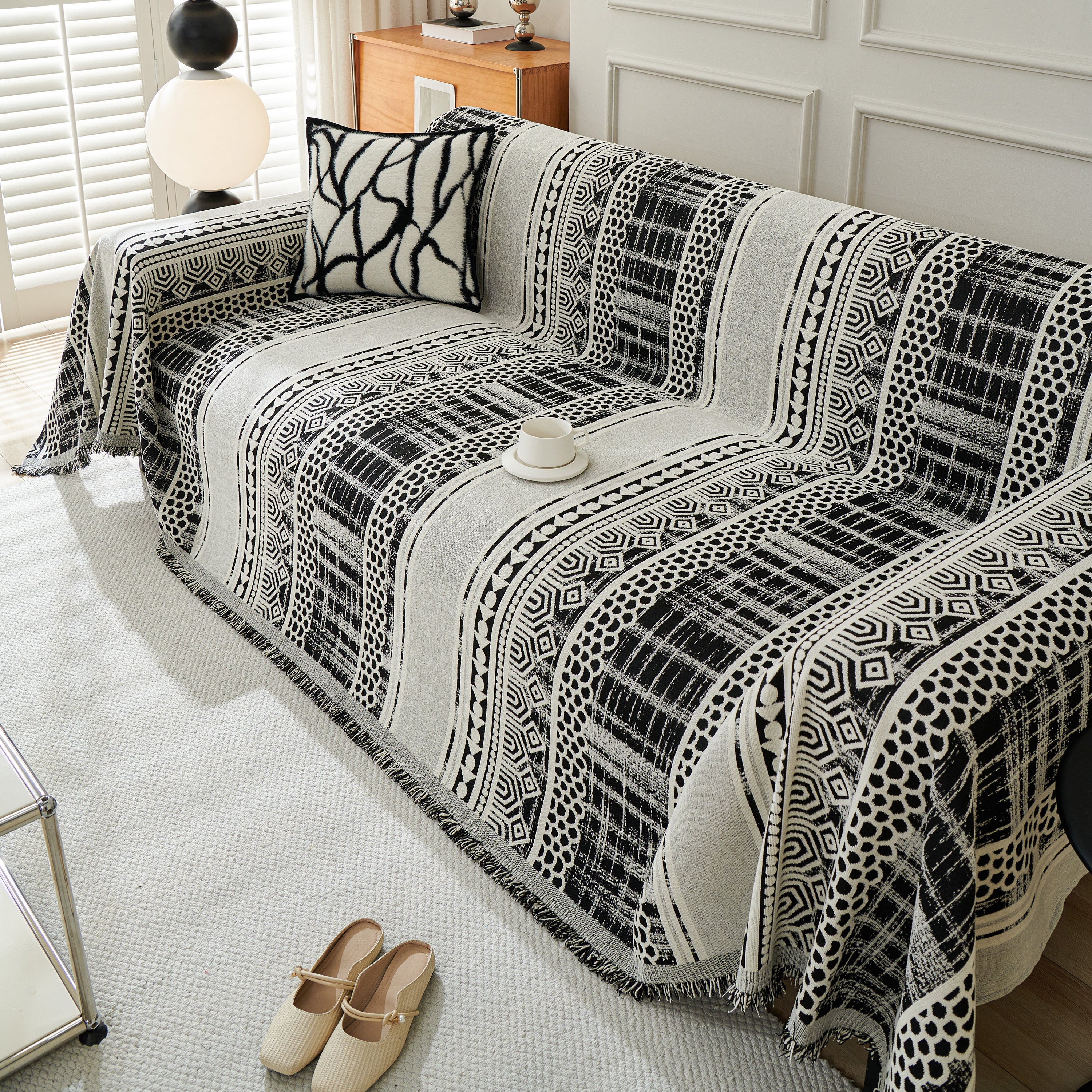 Chenille Sofa Cover Throw Blanket, Boho Geometric Scratch Proof Couch Protector