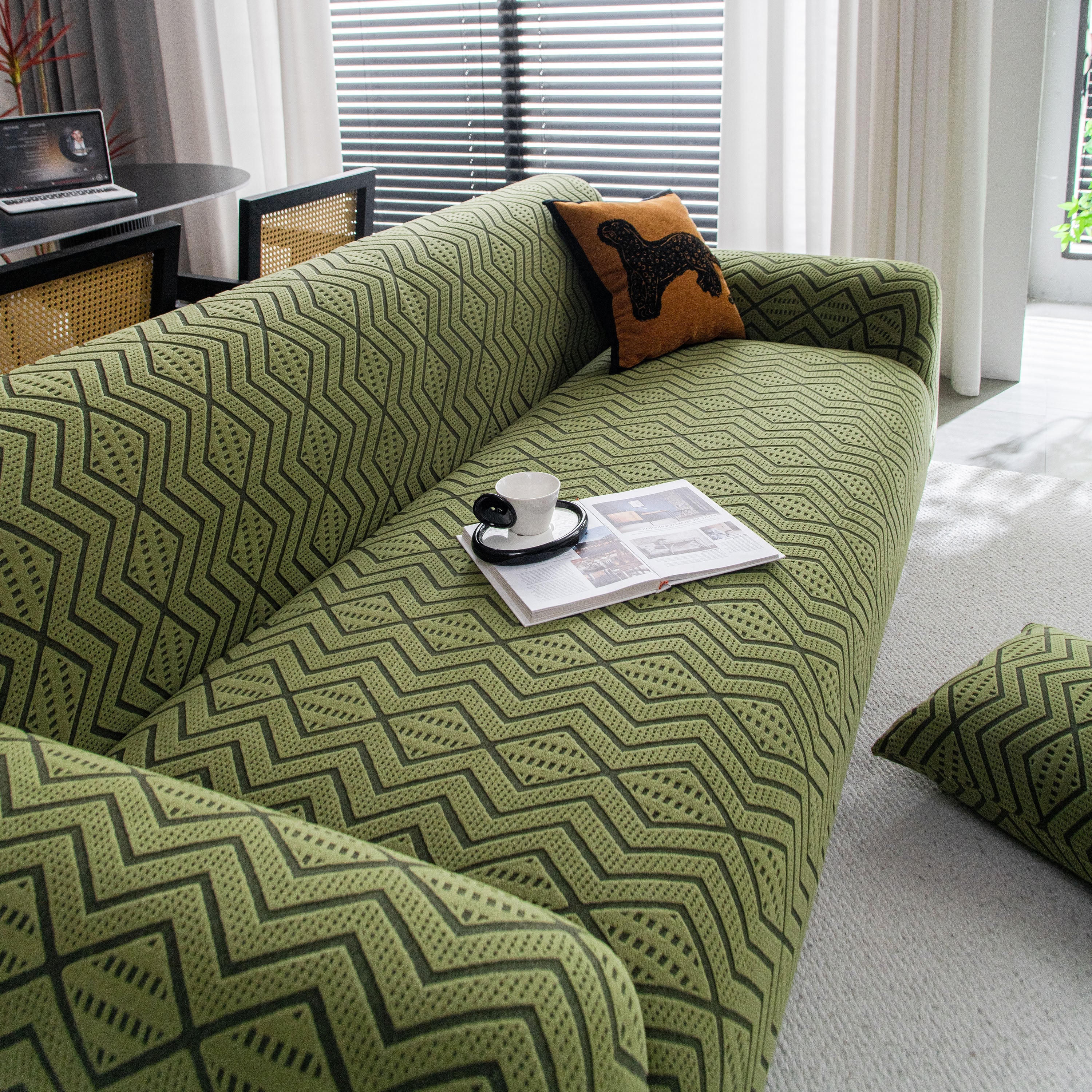 Modern Geometric Jacquard Sofa Slipcover, High Stretch 1-Piece Textured Couch Cover
