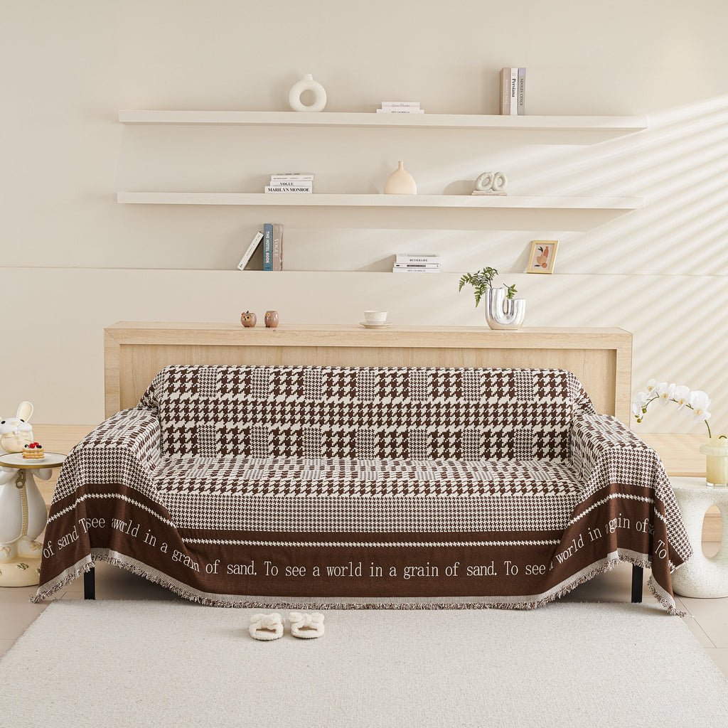 Chenille Houndstooth Couch Cover, Chaise Lounge Blanket Cover, Sectional Couch Scratch Protector