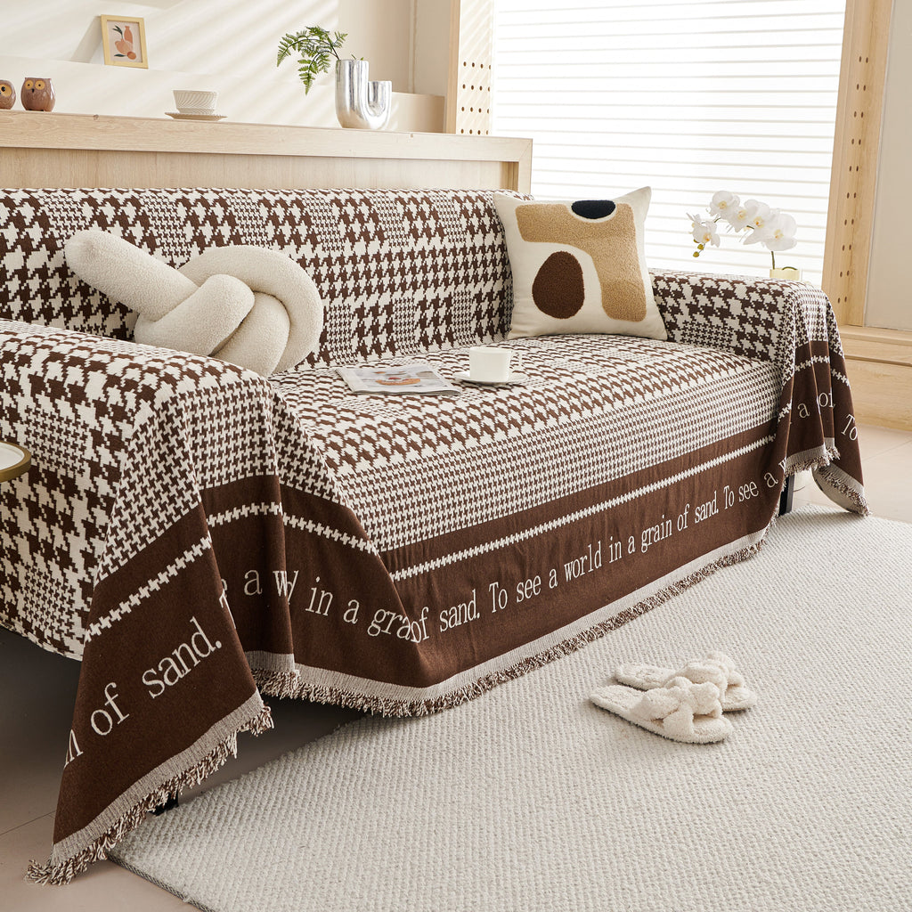 Chenille Houndstooth Couch Cover, Chaise Lounge Blanket Cover, Sectional Couch Scratch Protector