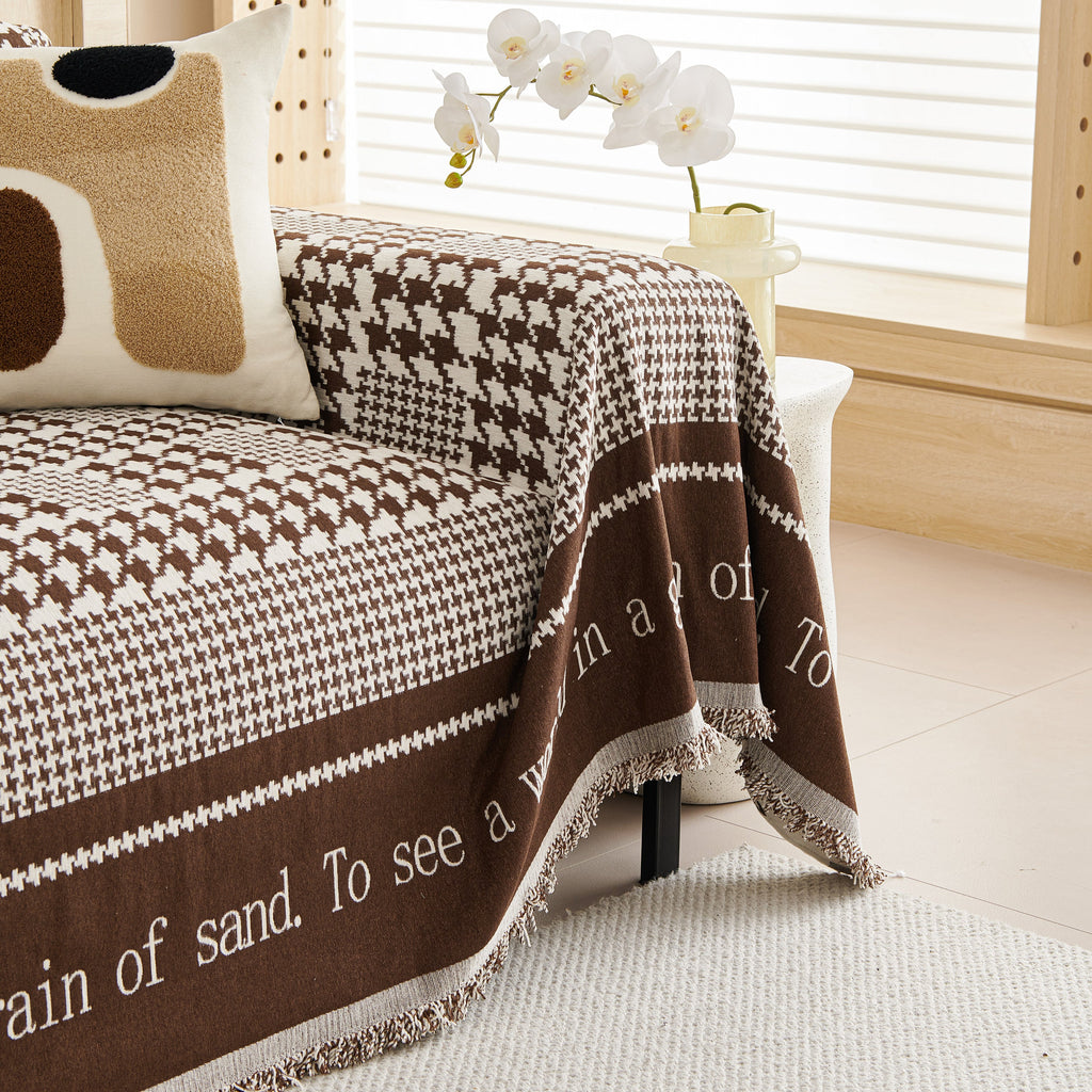Chenille Houndstooth Couch Cover, Chaise Lounge Blanket Cover, Sectional Couch Scratch Protector