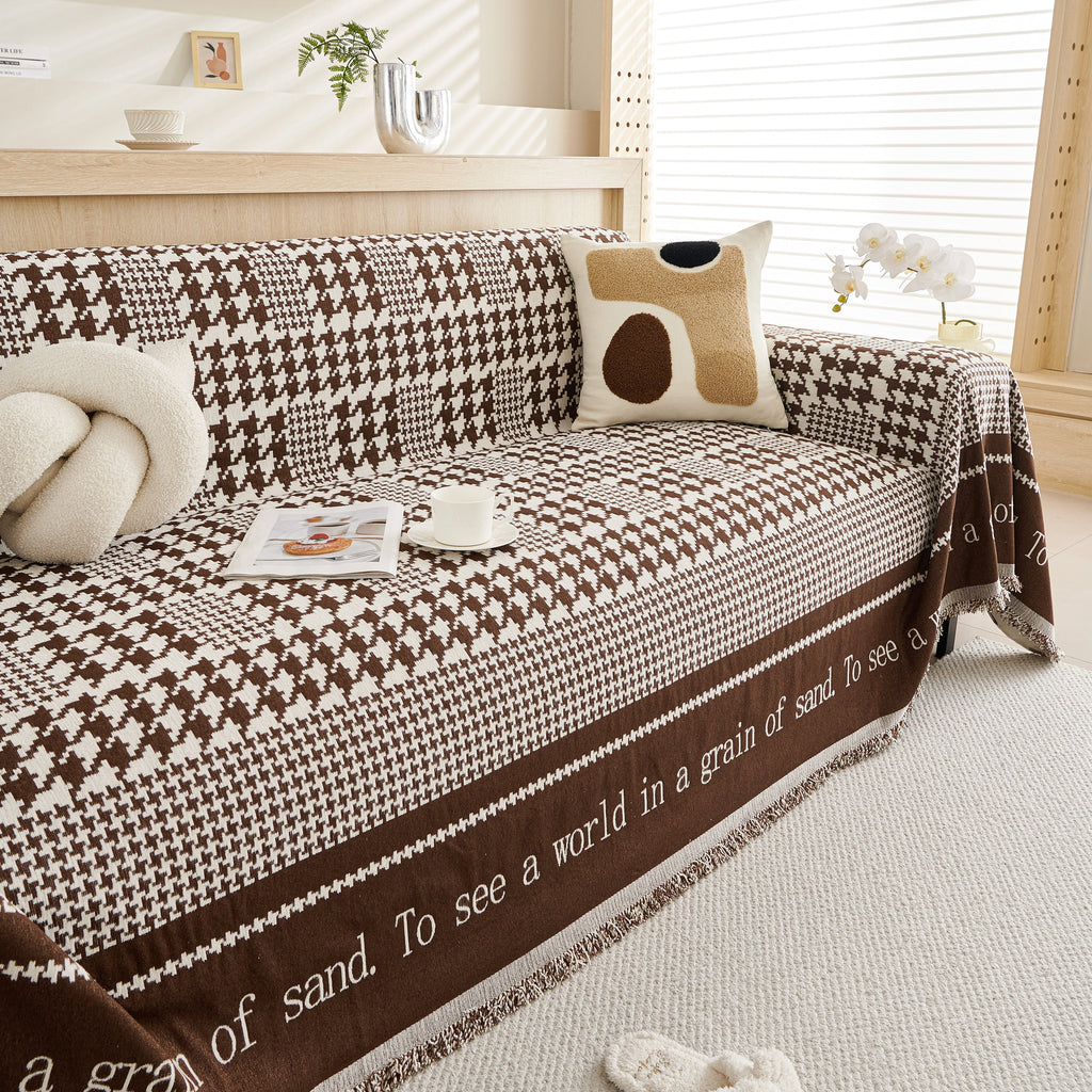 Chenille Houndstooth Couch Cover, Chaise Lounge Blanket Cover, Sectional Couch Scratch Protector