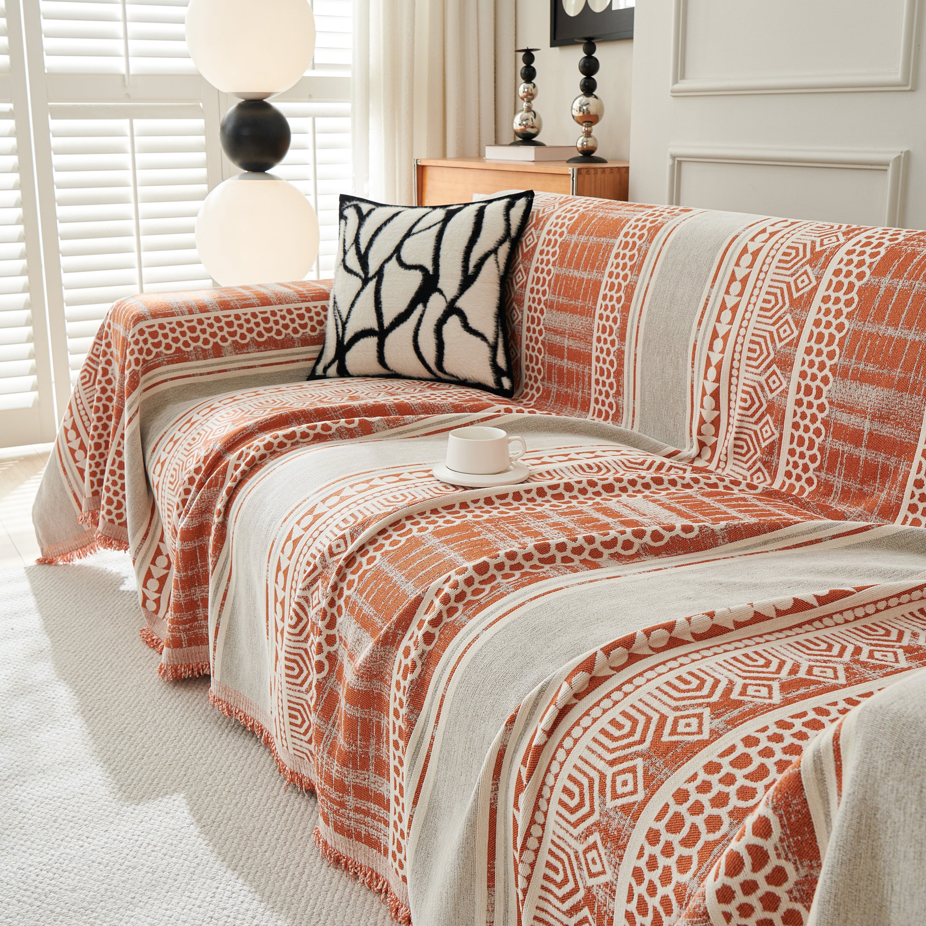 Chenille Sofa Cover Throw Blanket, Boho Geometric Scratch Proof Couch Protector