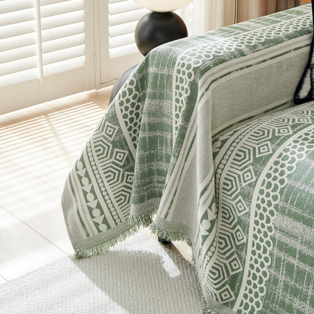 Chenille Sofa Cover Throw Blanket, Boho Geometric Scratch Proof Couch Protector