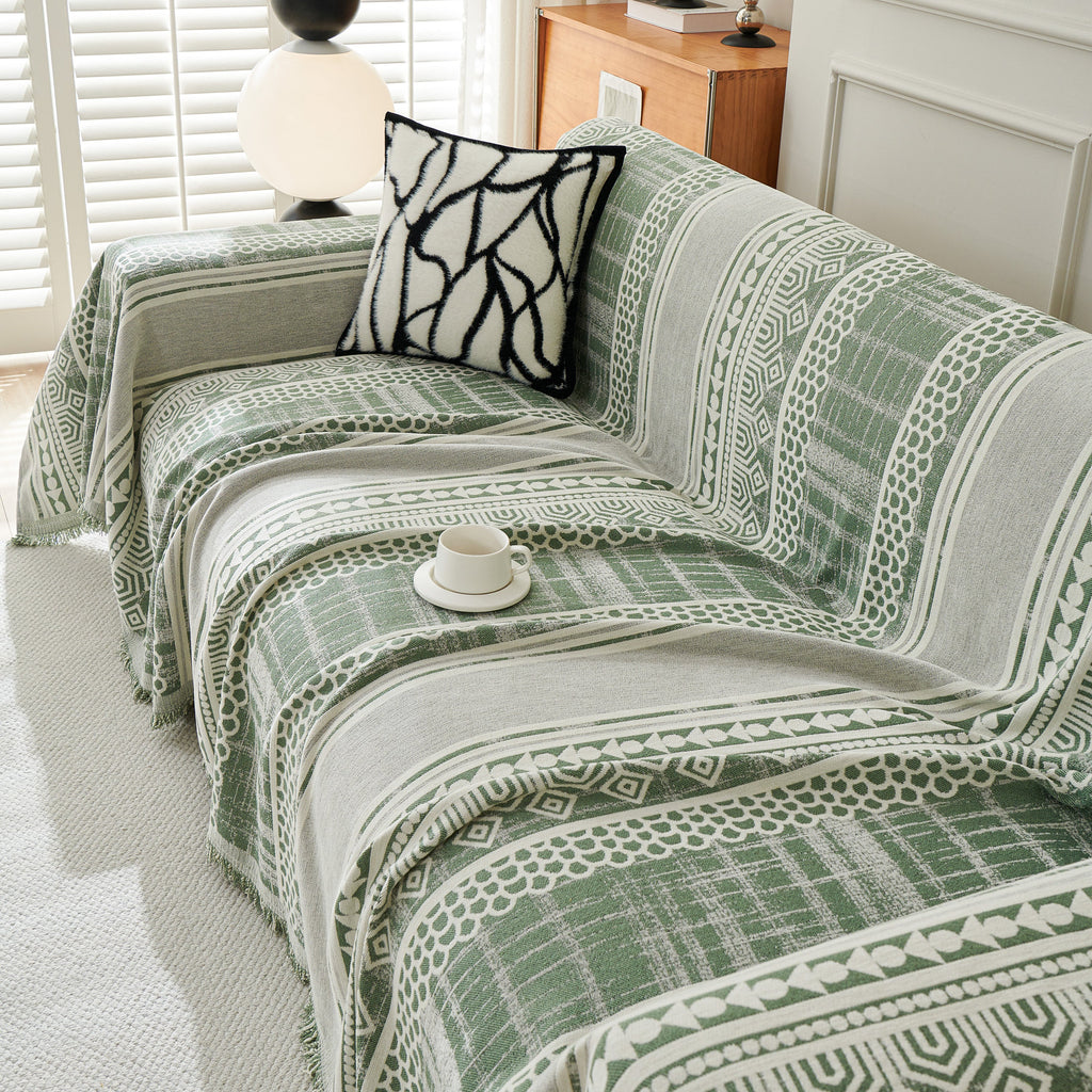 Chenille Sofa Cover Throw Blanket, Boho Geometric Scratch Proof Couch Protector