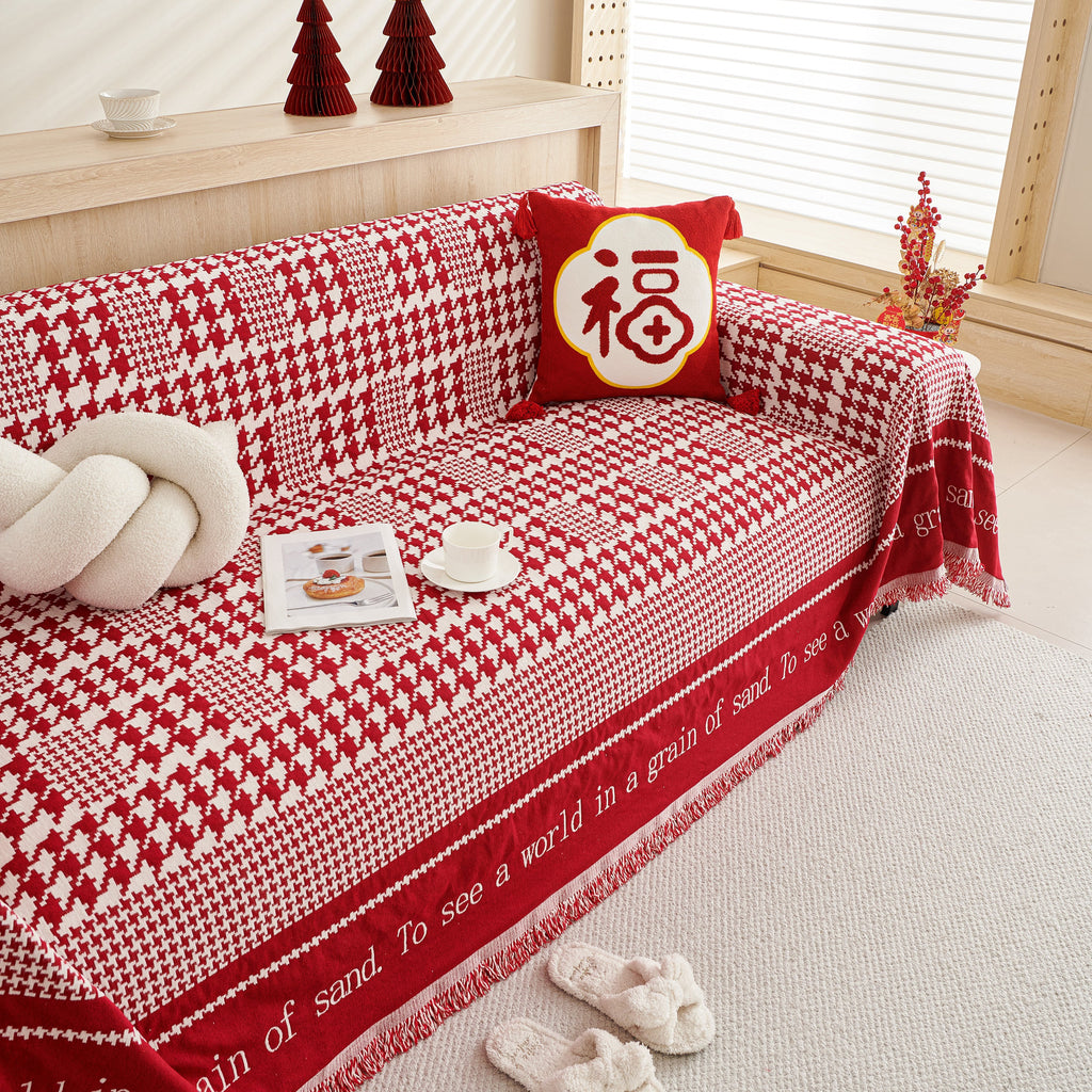 Chenille Houndstooth Couch Cover, Chaise Lounge Blanket Cover, Sectional Couch Scratch Protector