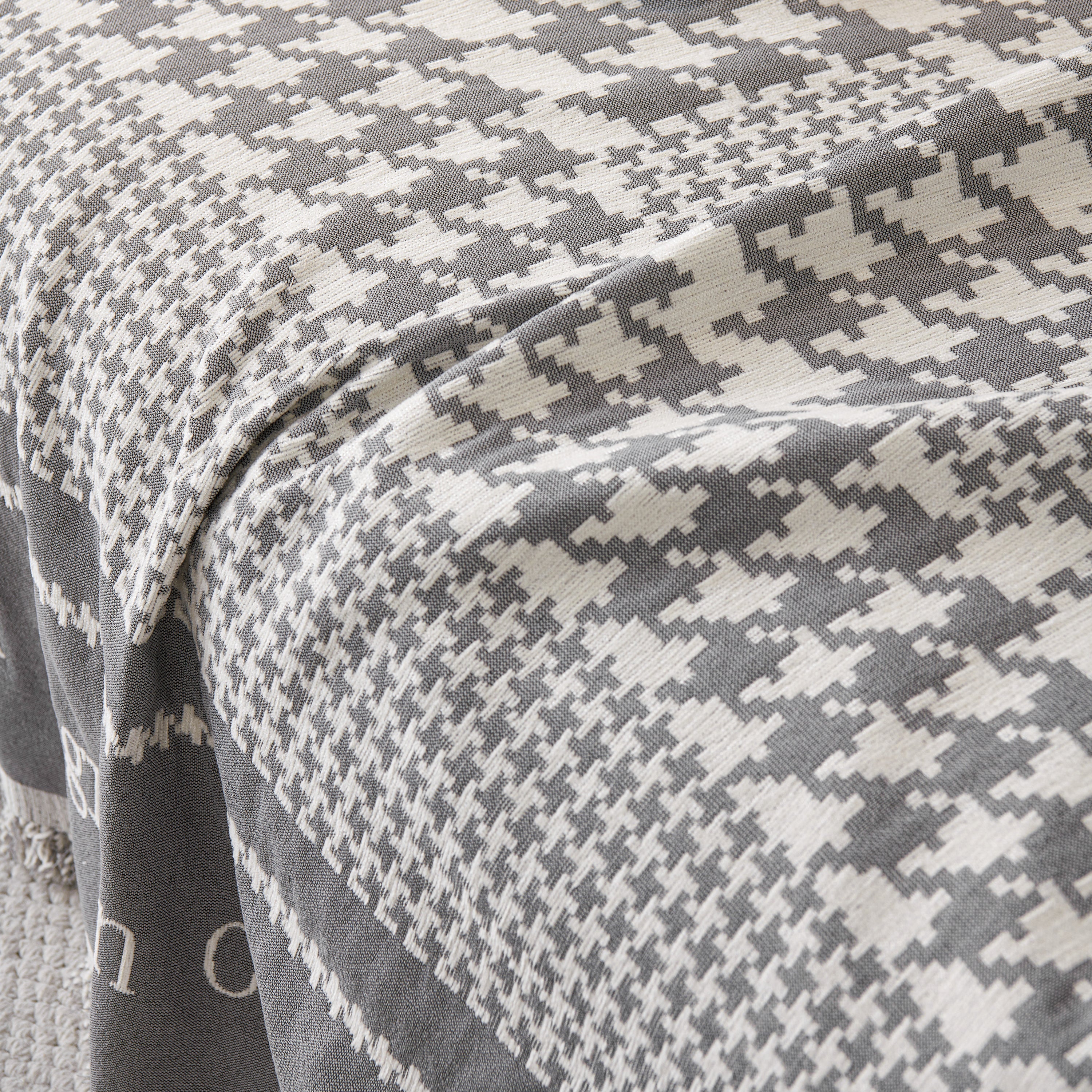 Chenille Houndstooth Couch Cover, Chaise Lounge Blanket Cover, Sectional Couch Scratch Protector
