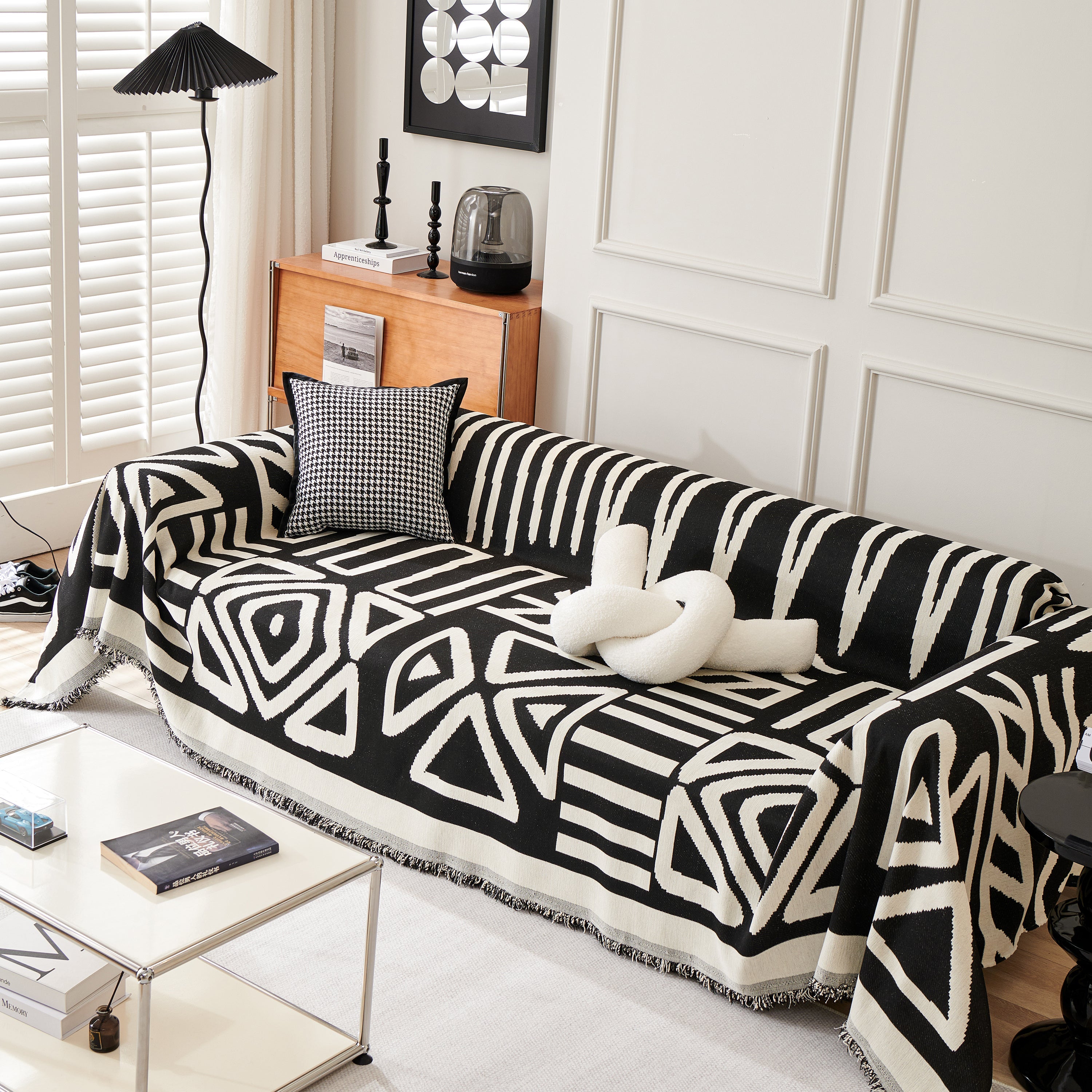 Chenille Geometric Sofa Throw Blanket, Boho Washable Furniture Throw Covers for Sofa