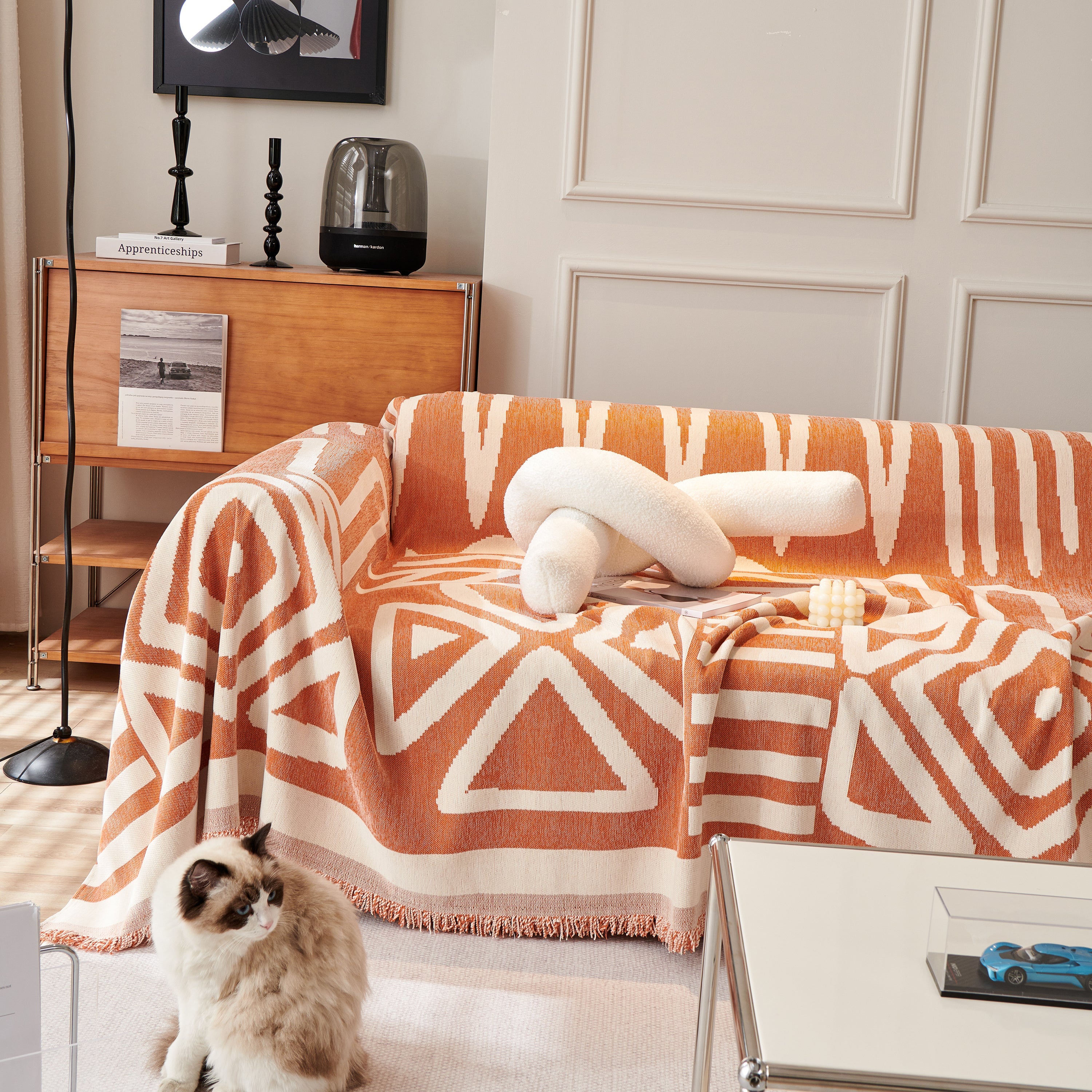 Chenille Geometric Sofa Throw Blanket, Boho Washable Furniture Throw Covers for Sofa