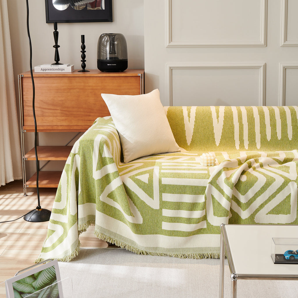 Chenille Geometric Sofa Throw Blanket, Boho Washable Furniture Throw Covers for Sofa