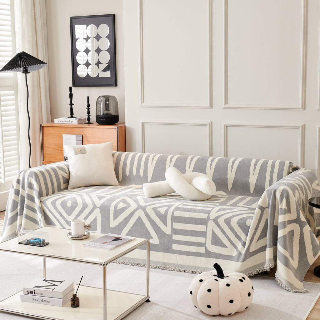 Chenille Geometric Sofa Throw Blanket, Boho Washable Furniture Throw Covers for Sofa