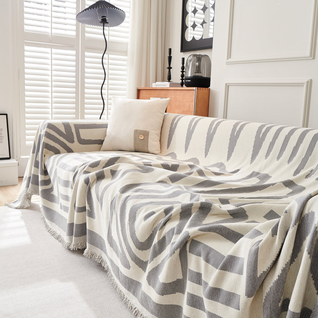 Chenille Geometric Sofa Throw Blanket, Boho Washable Furniture Throw Covers for Sofa