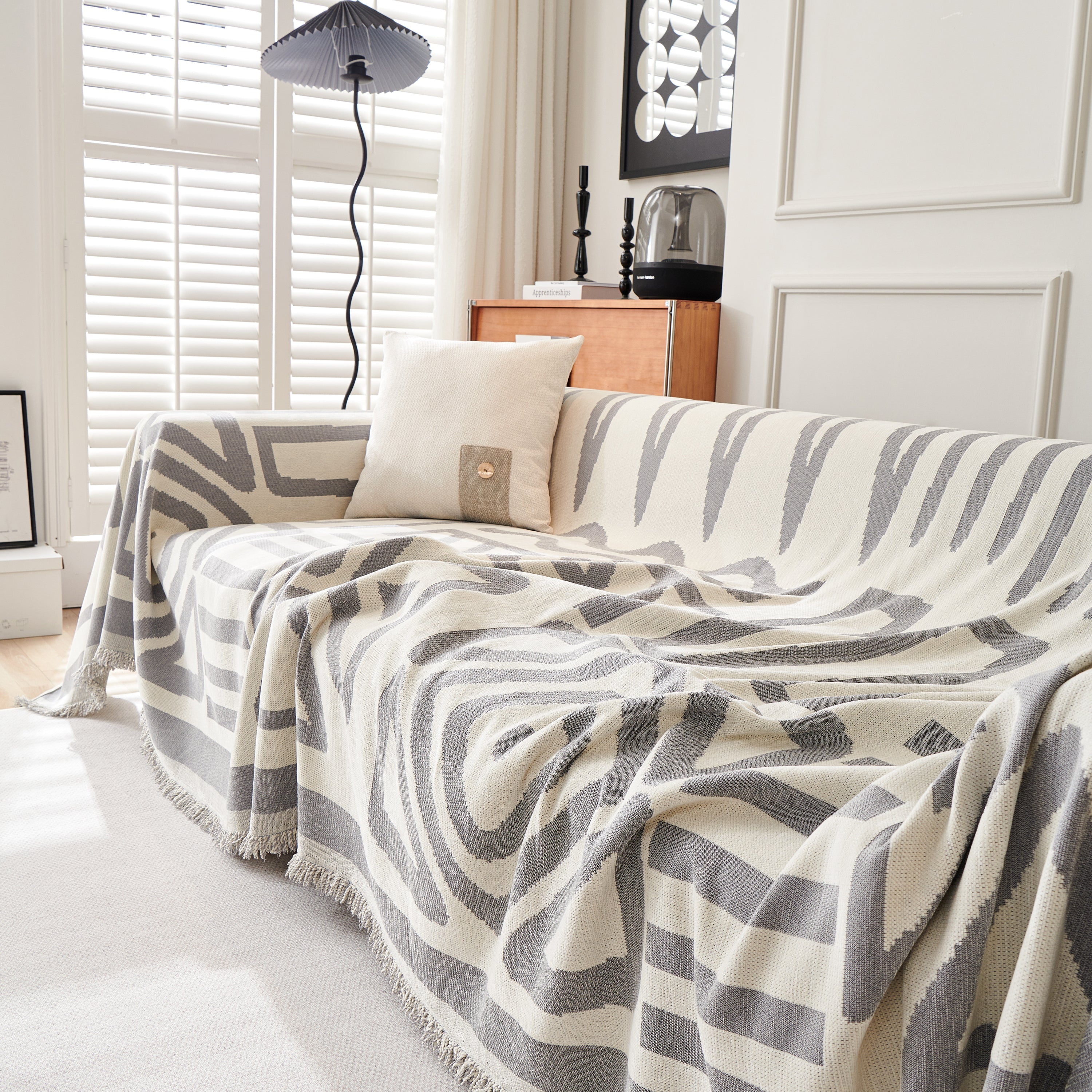 Chenille Geometric Sofa Throw Blanket, Boho Washable Furniture Throw Covers for Sofa