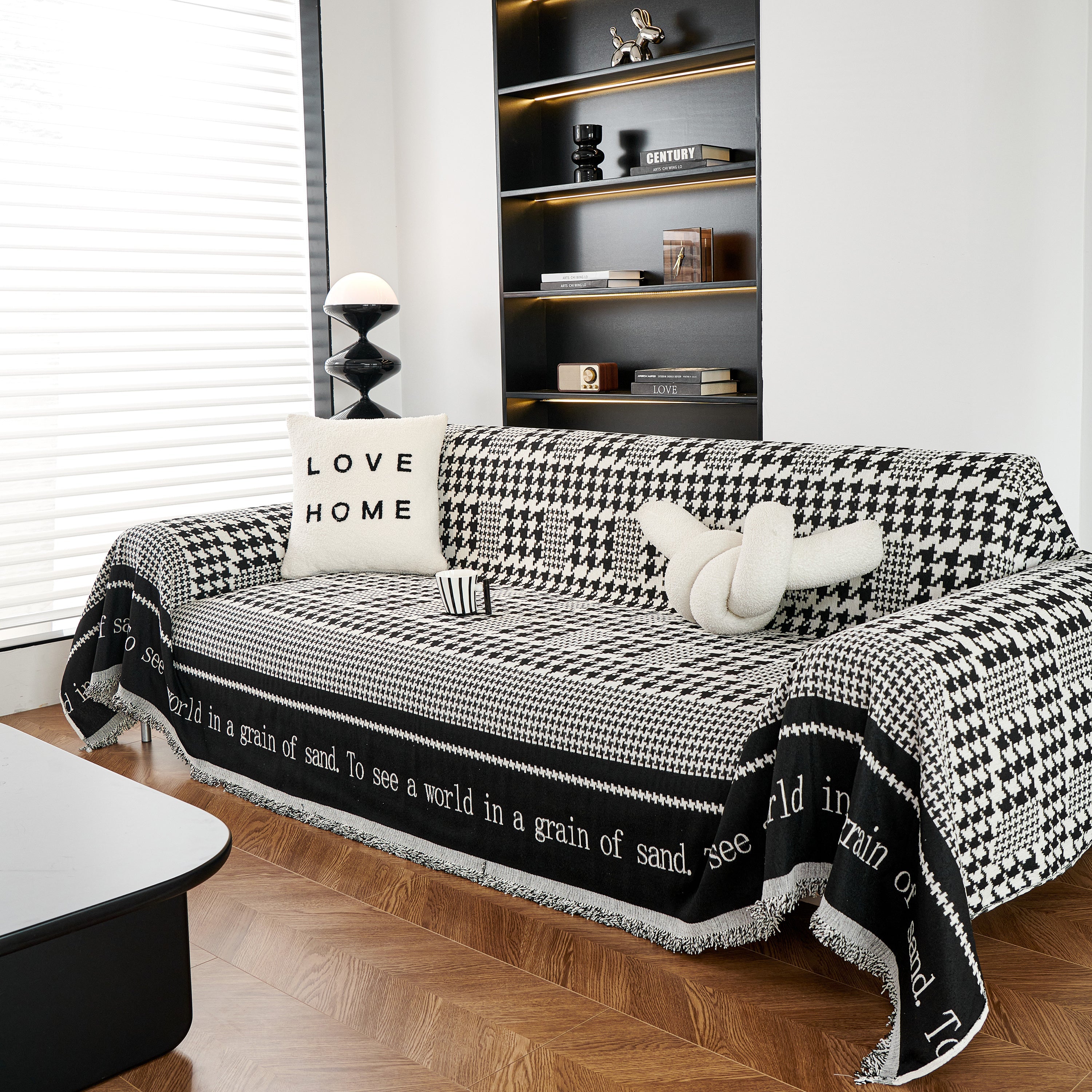 Chenille Houndstooth Couch Cover, Chaise Lounge Blanket Cover, Sectional Couch Scratch Protector