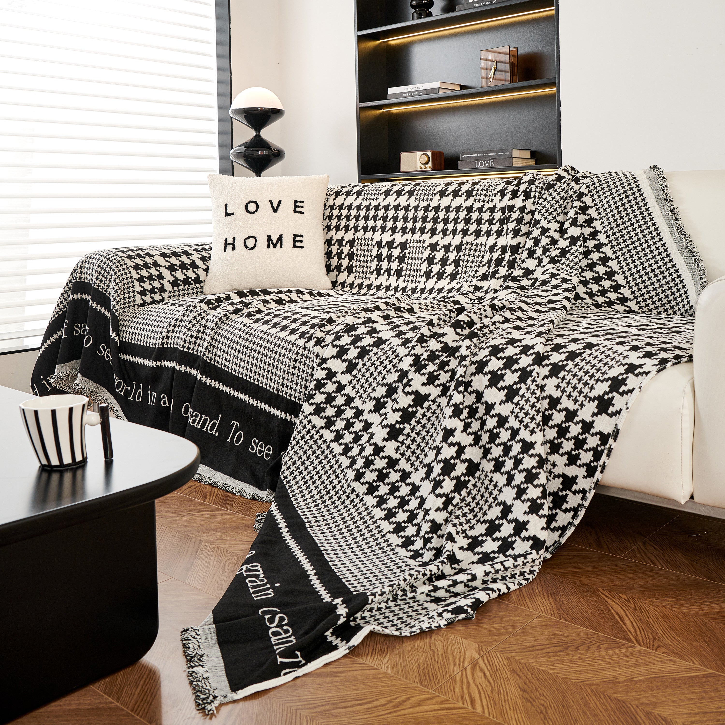 Chenille Houndstooth Couch Cover, Chaise Lounge Blanket Cover, Sectional Couch Scratch Protector