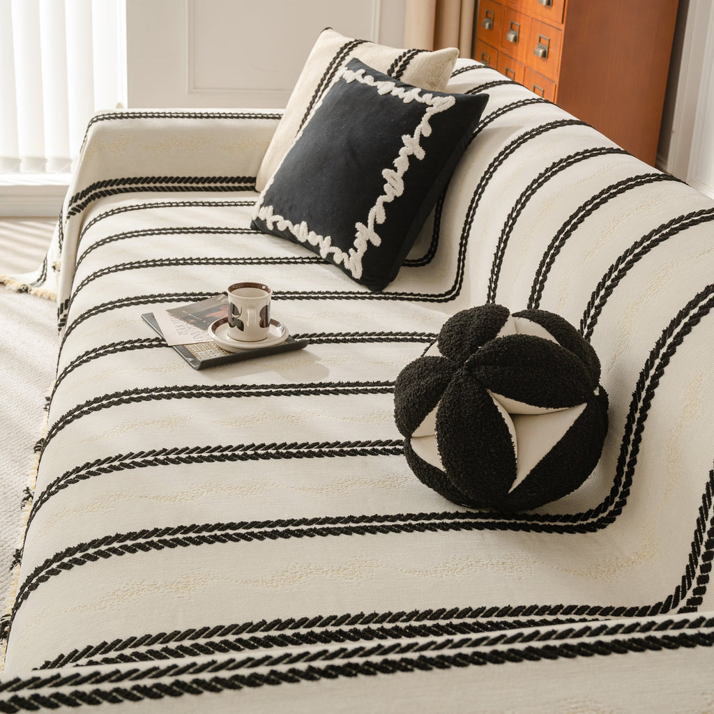 Boho Couch Throw Blanket with Textured Stripes, Sofa Cover for Living Room Decor