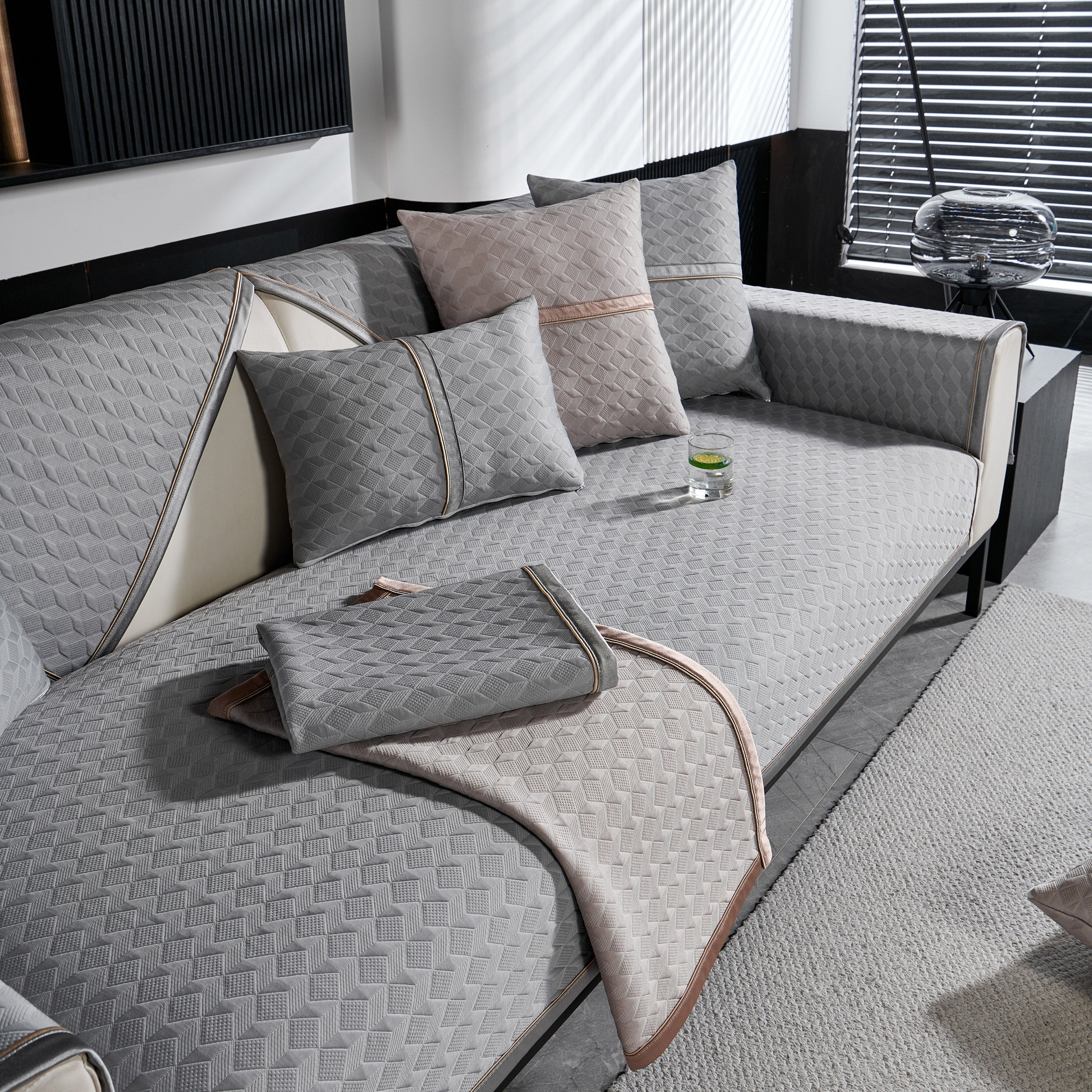 Geometric 3D Sofa Cover, Non-Slip Couch Protector for Seat, Backrest & Armrest