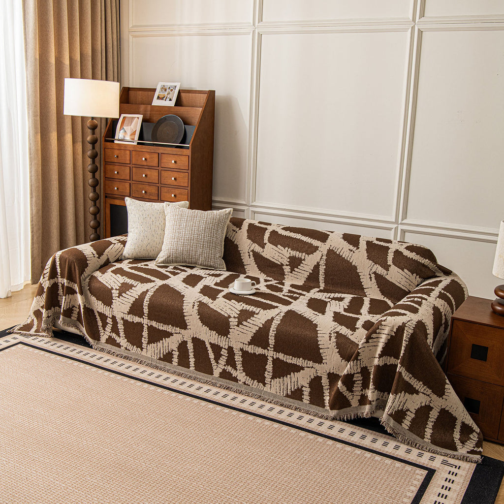 Modern Chenille Bold Abstract Pattern Sofa Cover, Artistic Decorative Furniture Cover