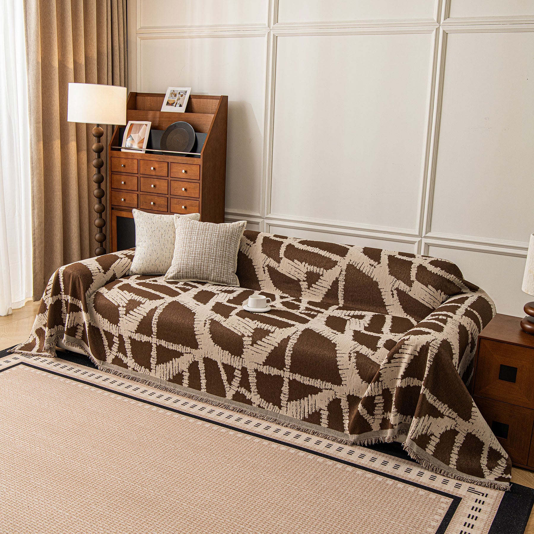 Modern Chenille Bold Abstract Pattern Sofa Cover, Artistic Decorative Furniture Cover