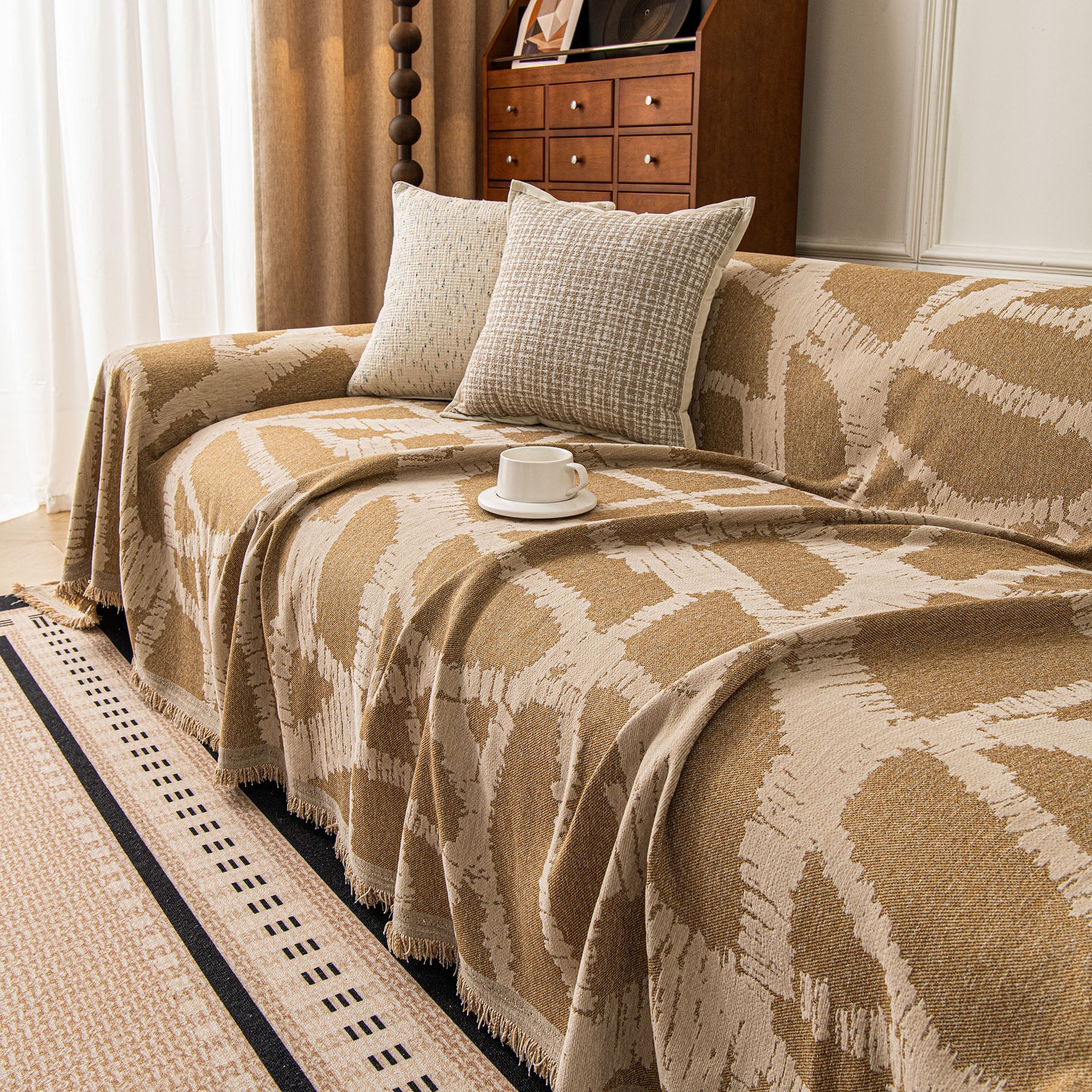 Modern Chenille Bold Abstract Pattern Sofa Cover, Artistic Decorative Furniture Cover