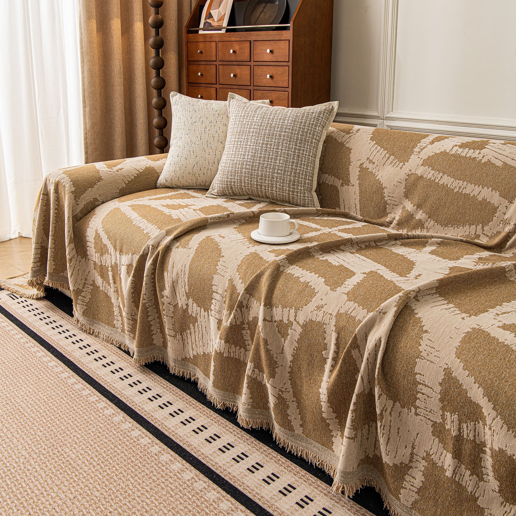 Modern Chenille Bold Abstract Pattern Sofa Cover, Artistic Decorative Furniture Cover