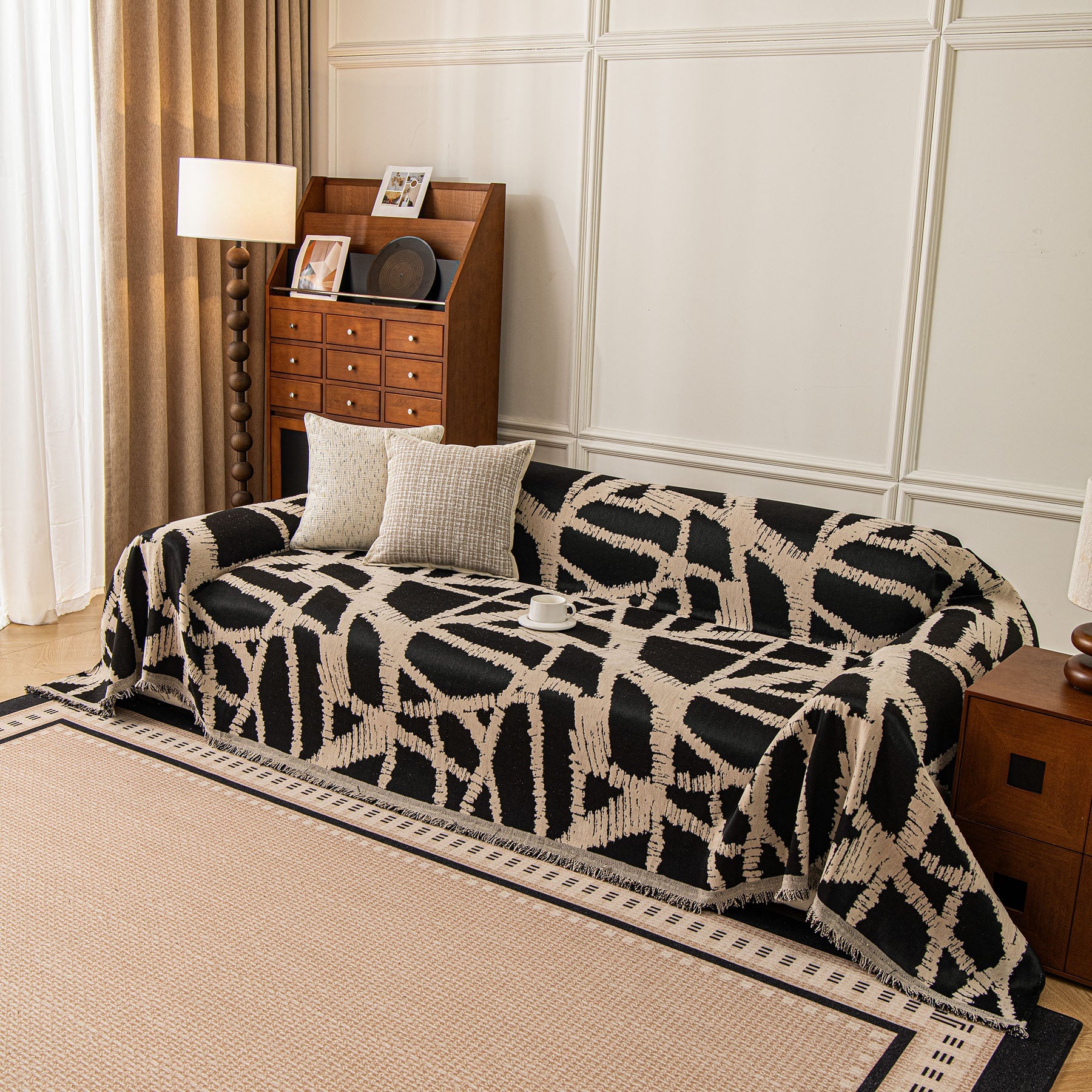 Modern Chenille Bold Abstract Pattern Sofa Cover, Artistic Decorative Furniture Cover