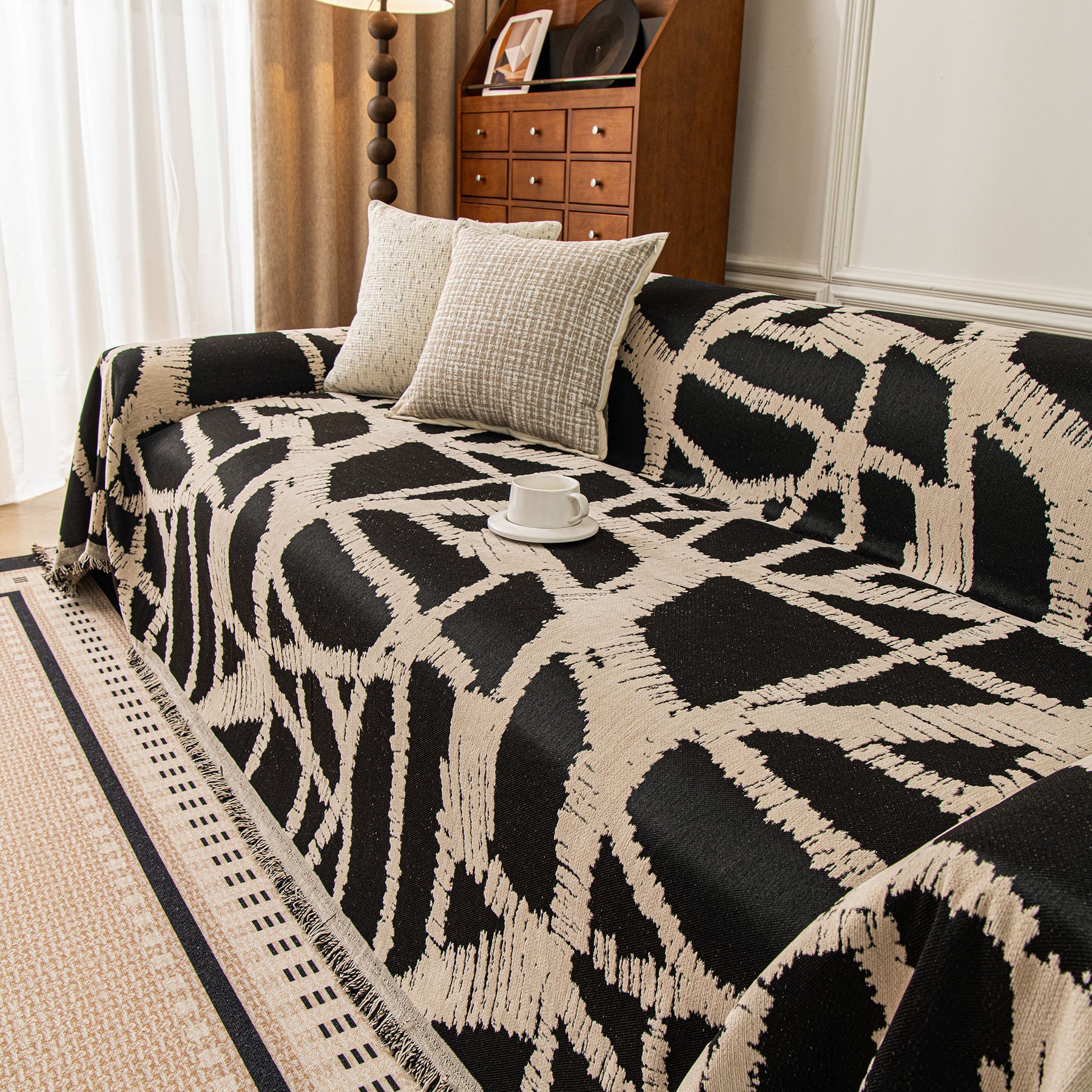 Modern Chenille Bold Abstract Pattern Sofa Cover, Artistic Decorative Furniture Cover