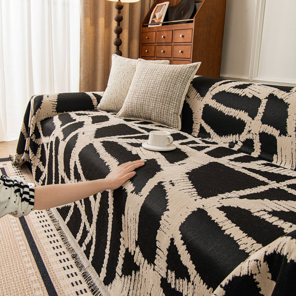 Modern Chenille Bold Abstract Pattern Sofa Cover, Artistic Decorative Furniture Cover