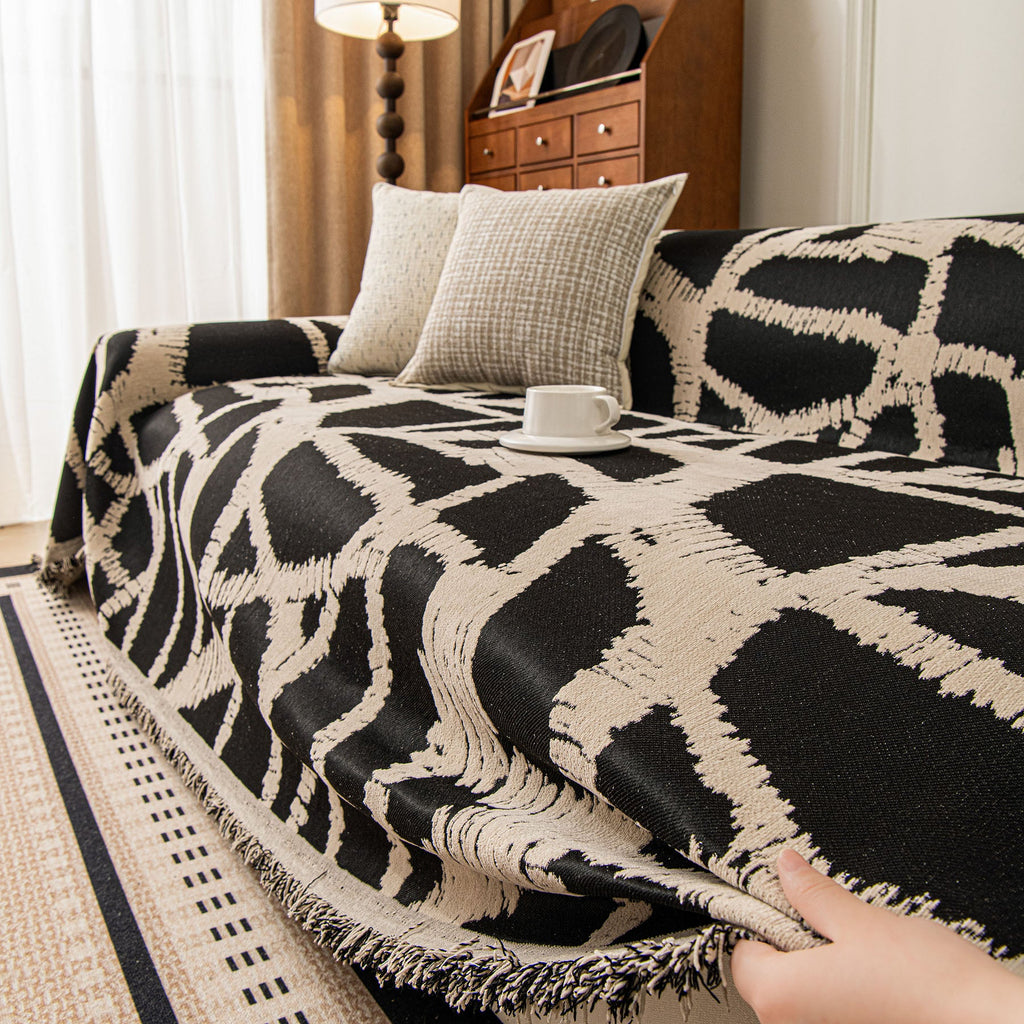 Modern Chenille Bold Abstract Pattern Sofa Cover, Artistic Decorative Furniture Cover