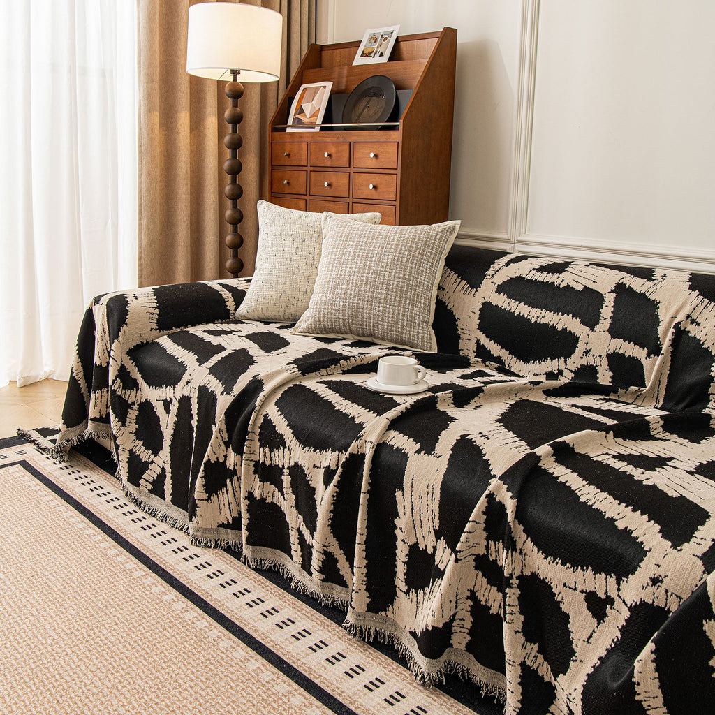 Modern Chenille Bold Abstract Pattern Sofa Cover, Artistic Decorative Furniture Cover