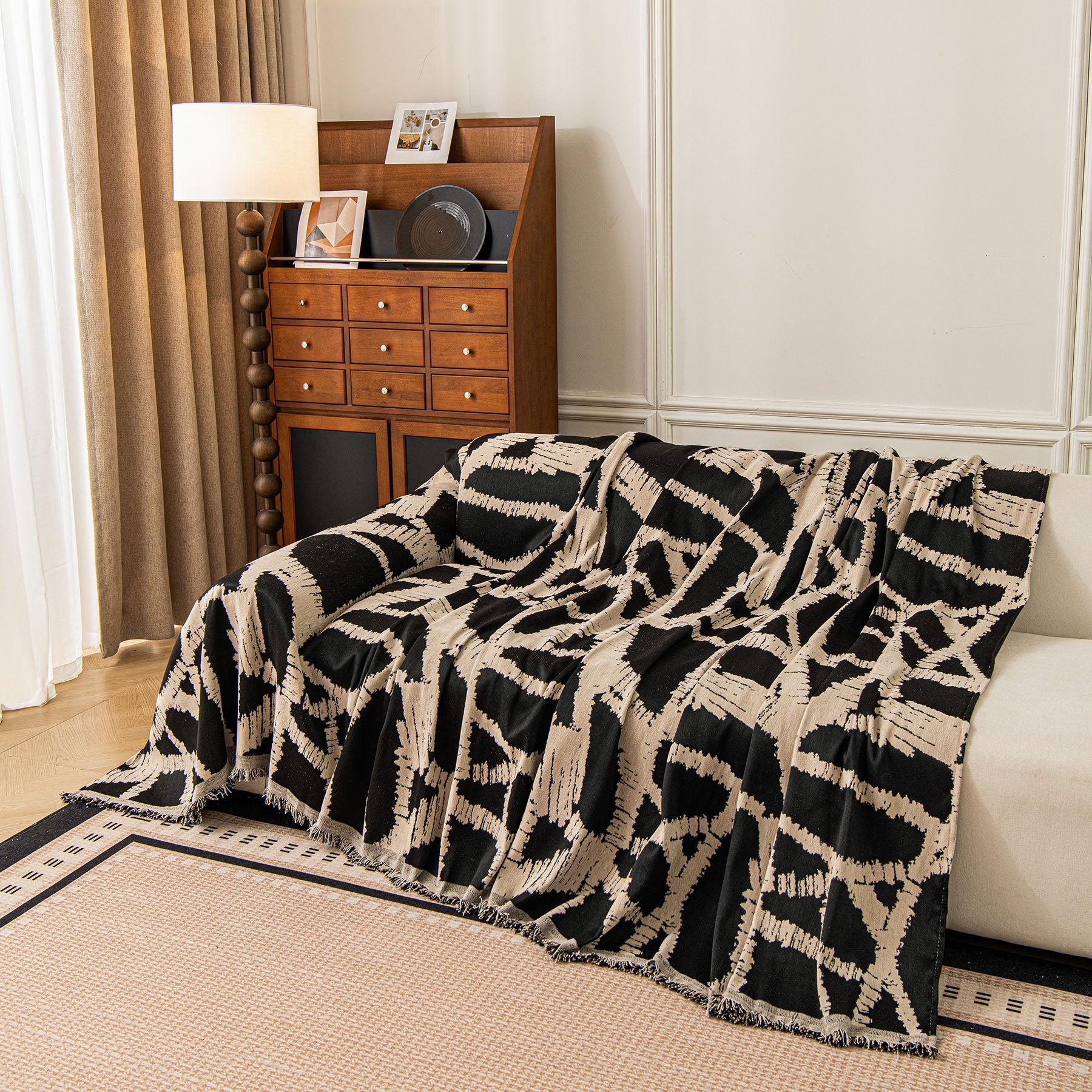 Modern Chenille Bold Abstract Pattern Sofa Cover, Artistic Decorative Furniture Cover