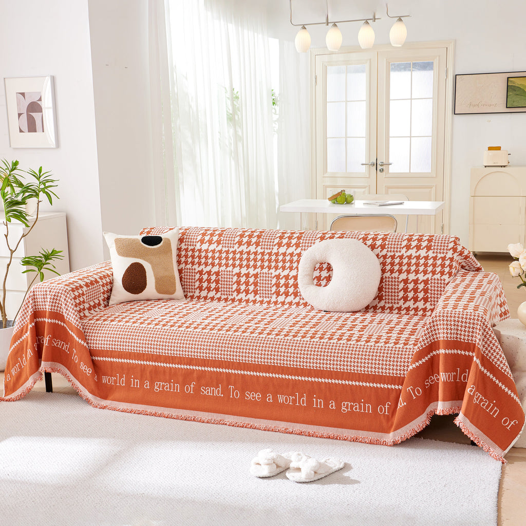 Chenille Houndstooth Couch Cover, Chaise Lounge Blanket Cover, Sectional Couch Scratch Protector