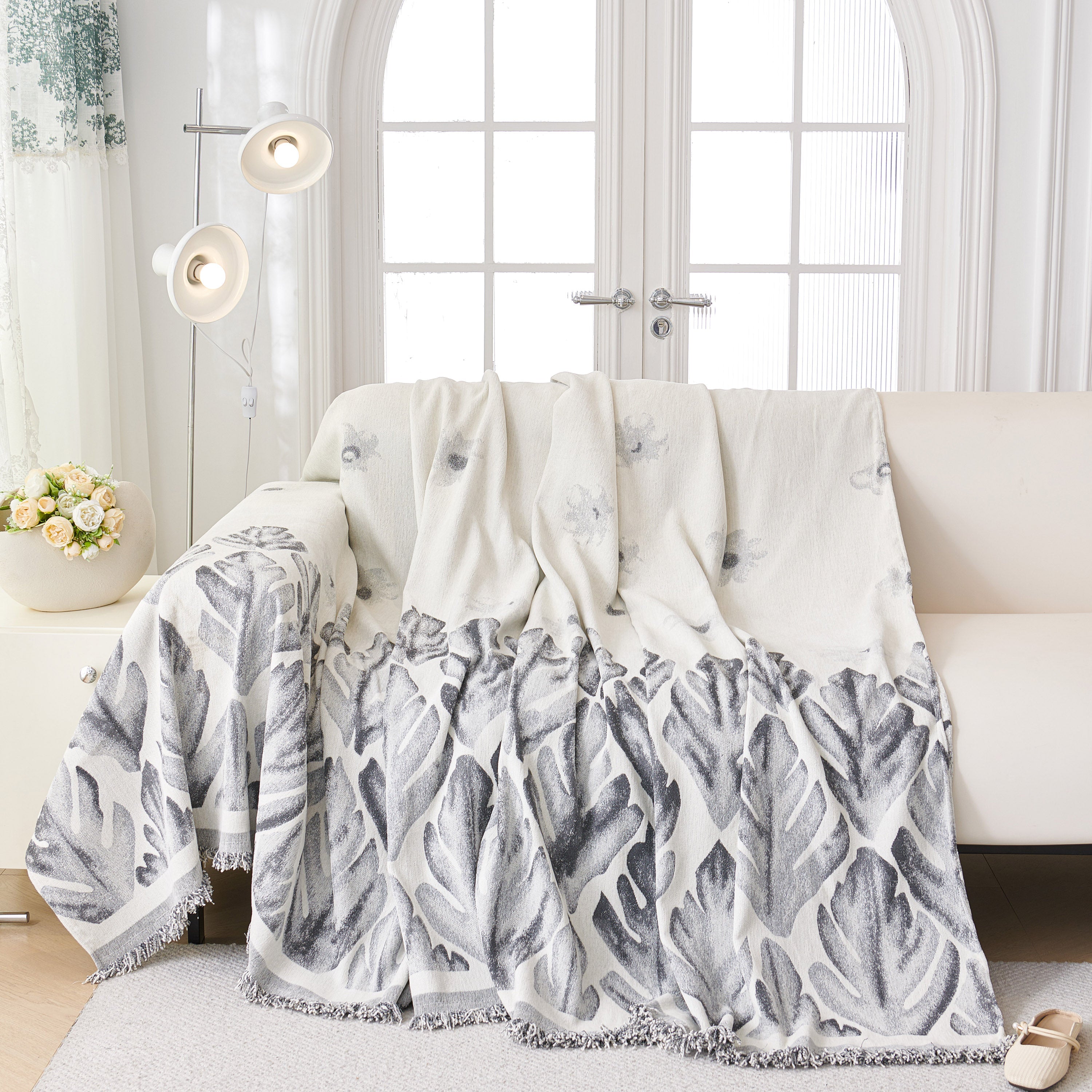 Soft Woven Leaf Couch Blanket, Pet-friendly Sectional Sofa Slipcover For Cats Dogs