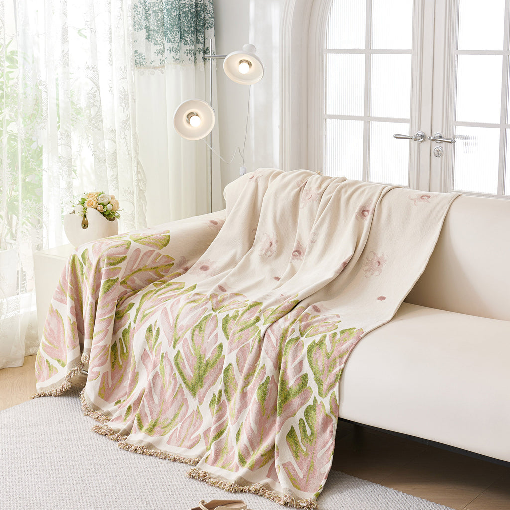 Soft Woven Leaf Couch Blanket, Pet-friendly Sectional Sofa Slipcover For Cats Dogs