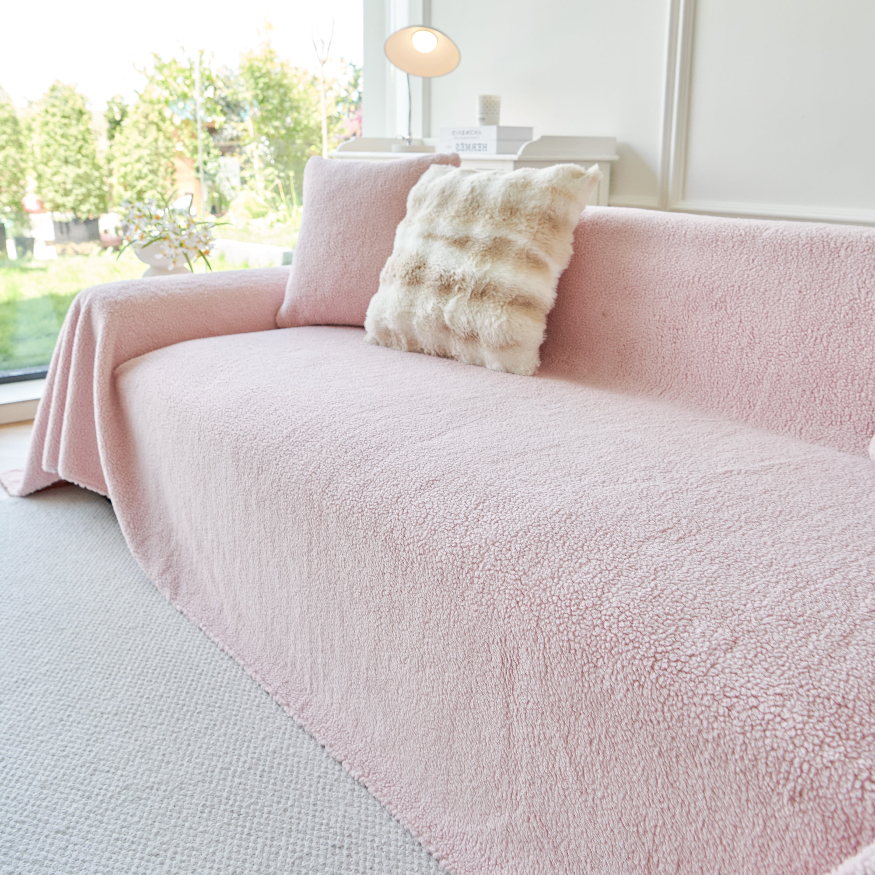 Thick Sherpa Fleece Sofa Protector Cover Stylish Durable Slipcovers for Couches and Chairs