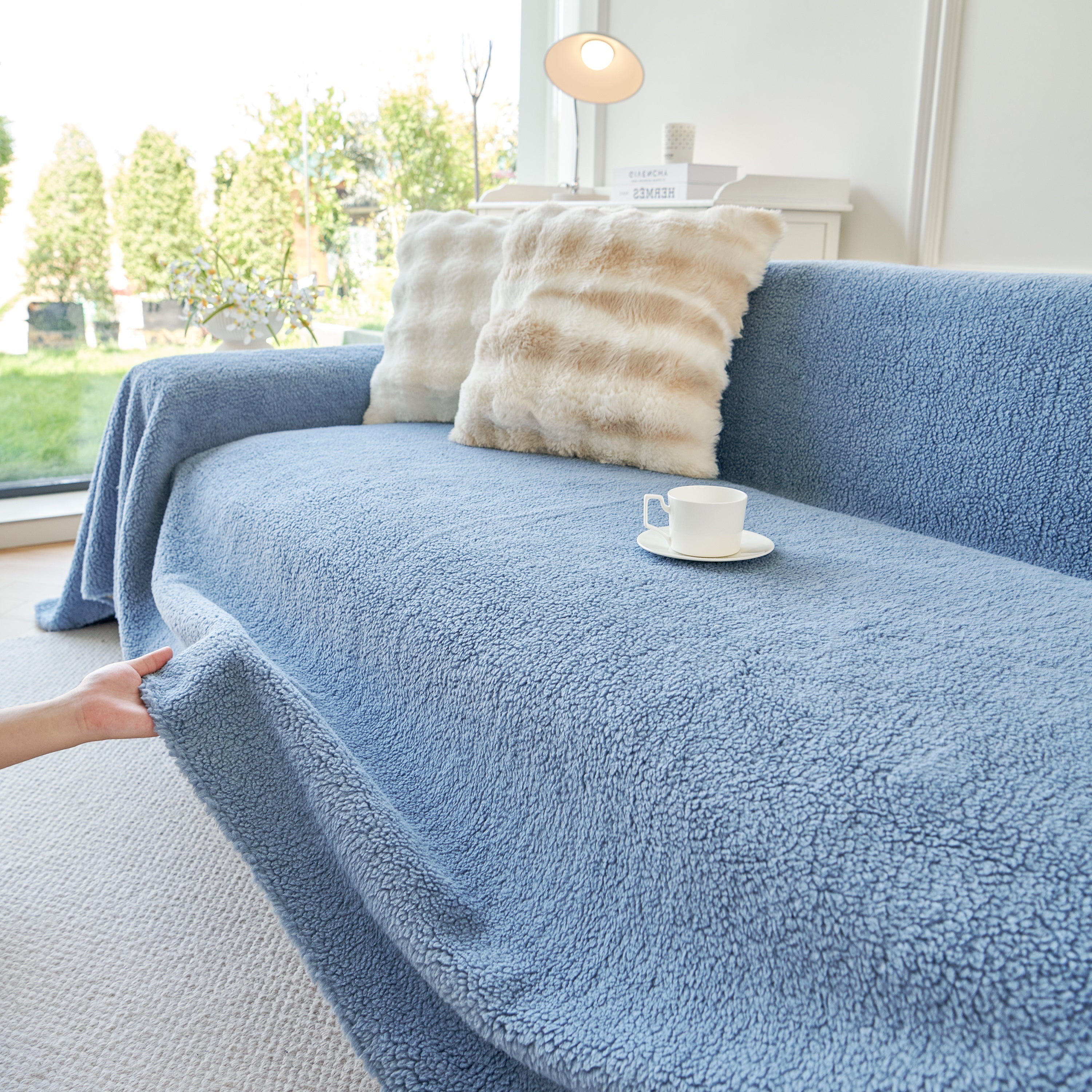Thick Sherpa Fleece Sofa Protector Cover Stylish Durable Slipcovers for Couches and Chairs