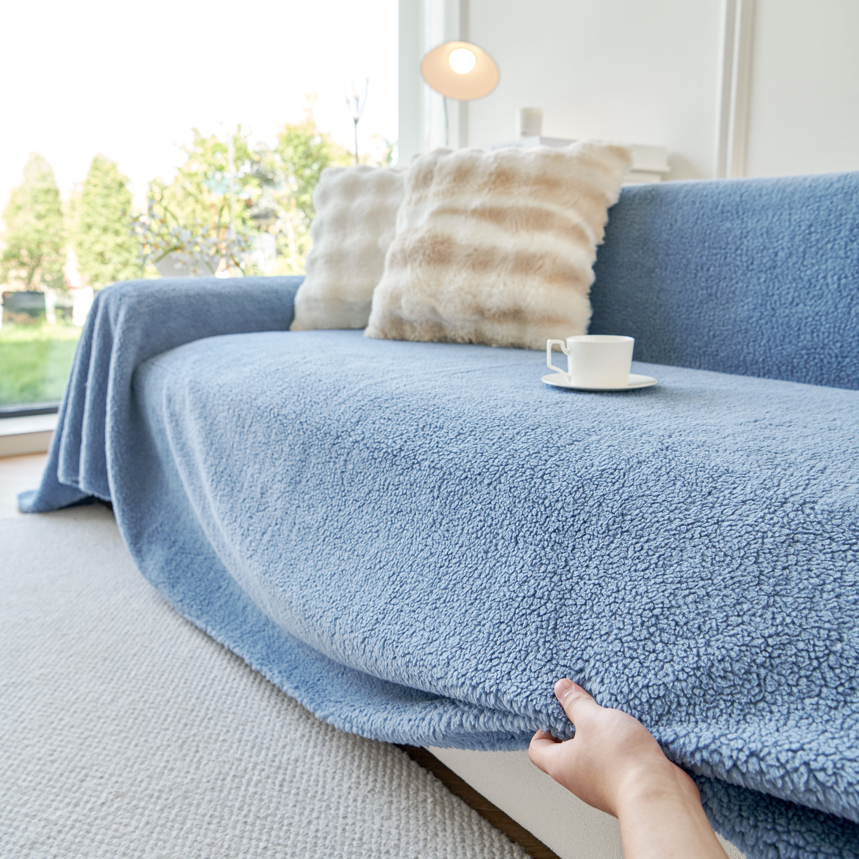 Thick Sherpa Fleece Sofa Protector Cover Stylish Durable Slipcovers for Couches and Chairs