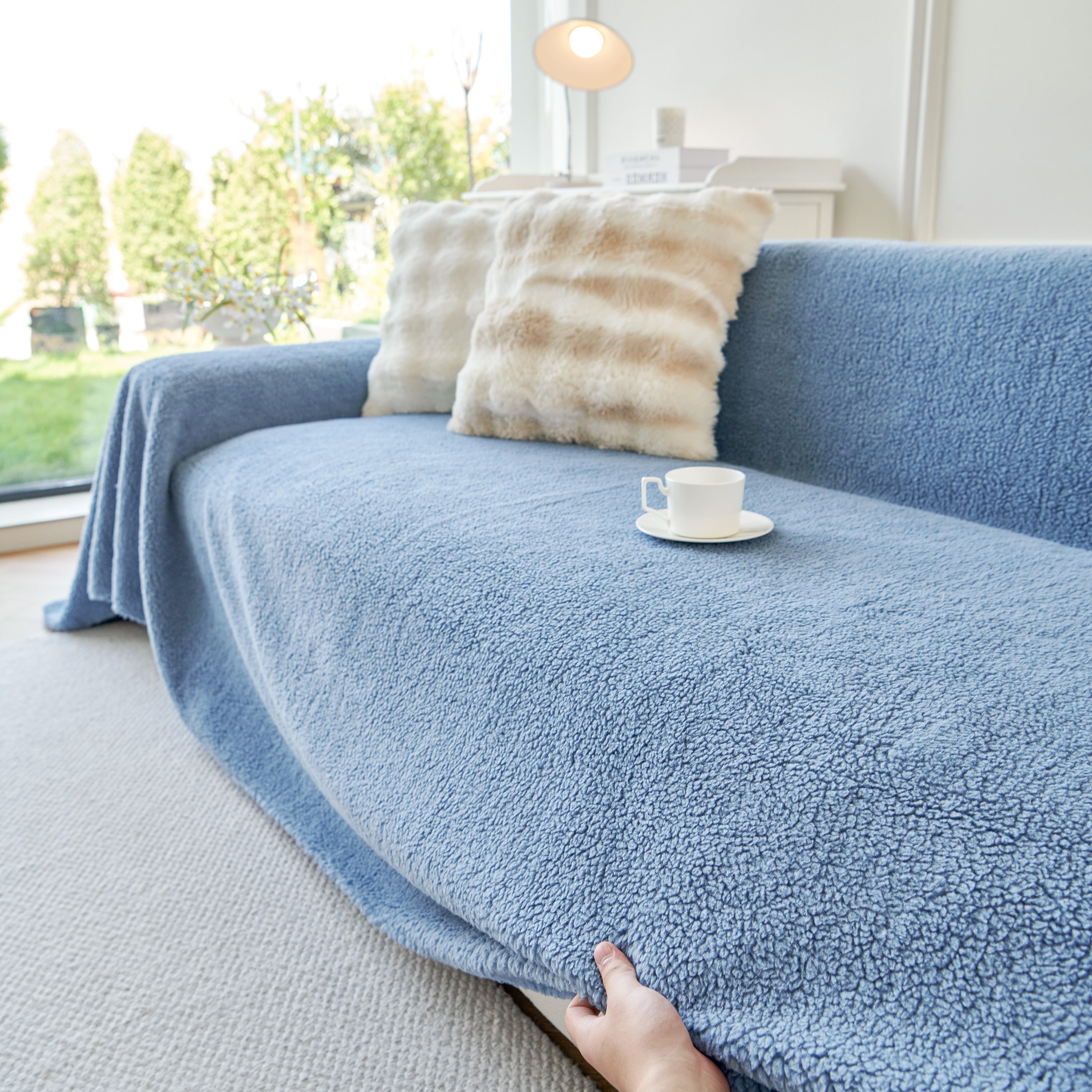 Thick Sherpa Fleece Sofa Protector Cover Stylish Durable Slipcovers for Couches and Chairs