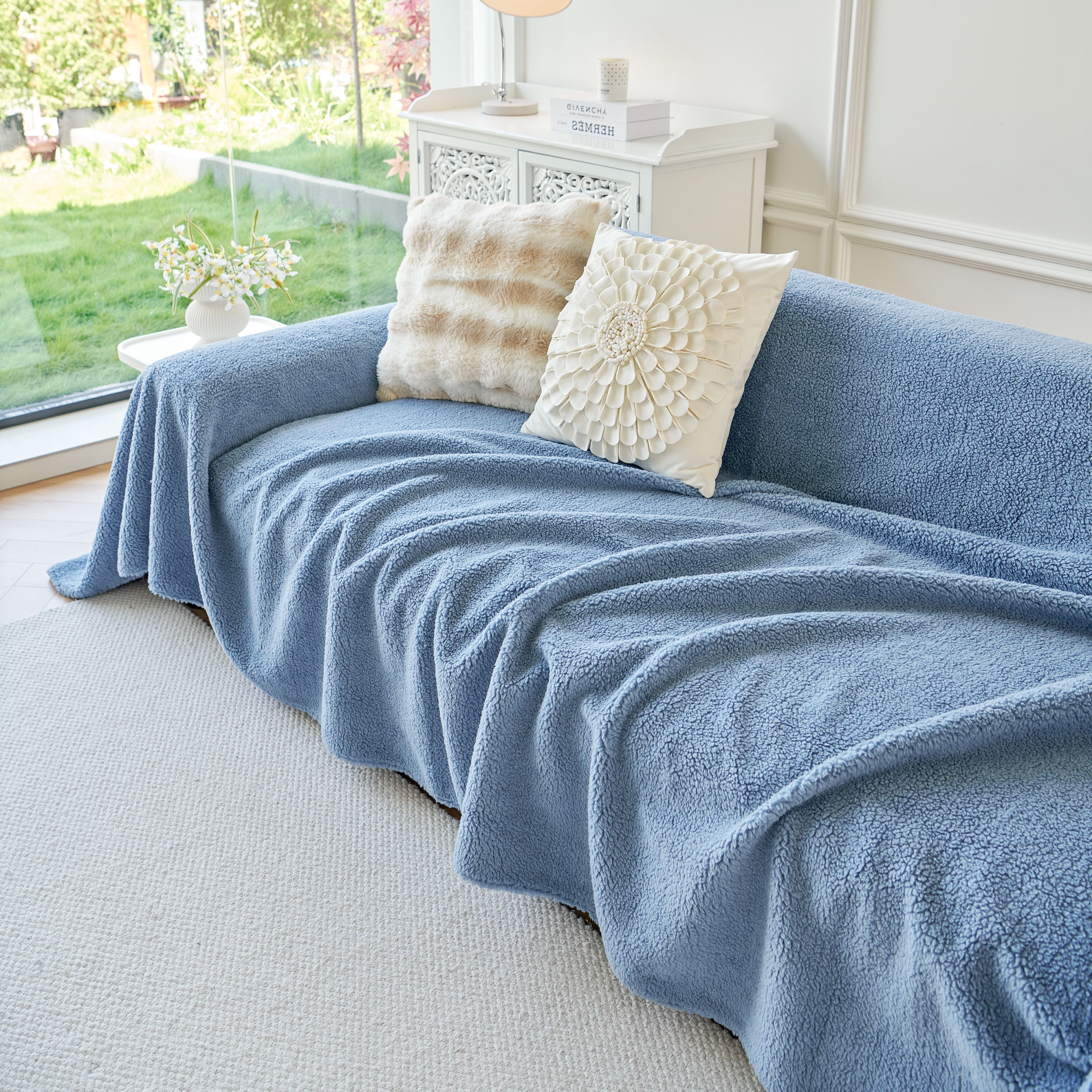 Thick Sherpa Fleece Sofa Protector Cover Stylish Durable Slipcovers for Couches and Chairs