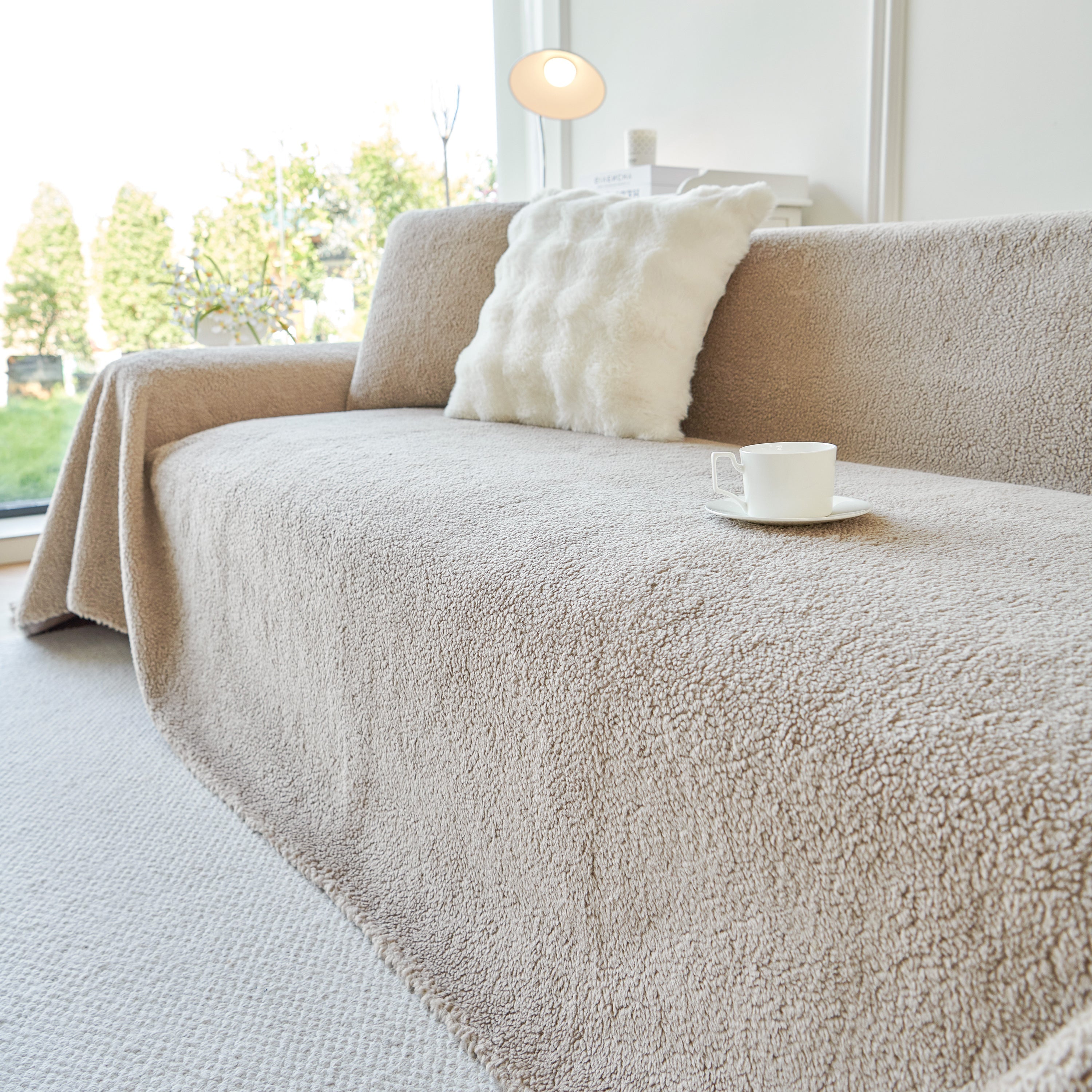 Thick Sherpa Fleece Sofa Protector Cover Stylish Durable Slipcovers for Couches and Chairs