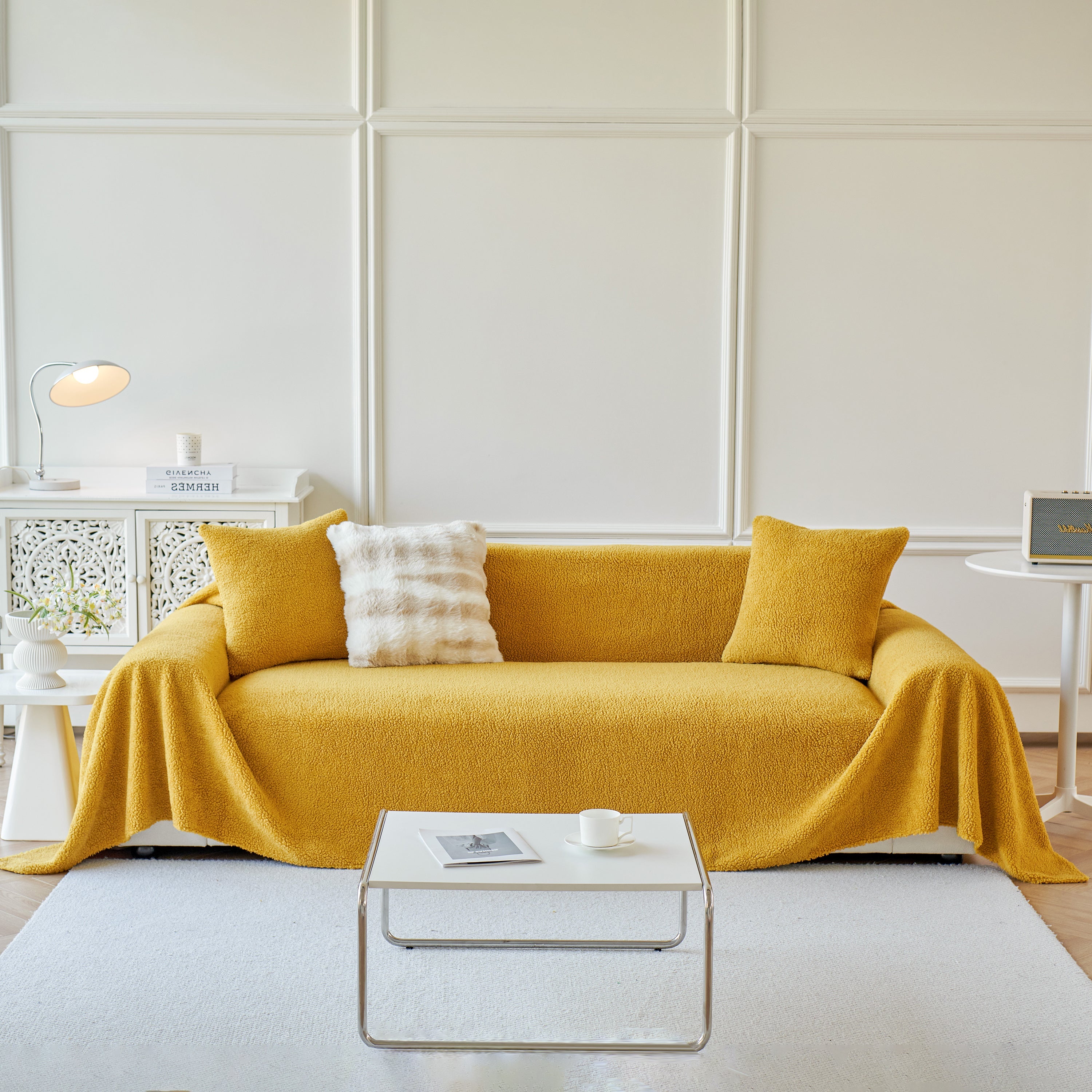 Thick Sherpa Fleece Sofa Protector Cover Stylish Durable Slipcovers for Couches and Chairs