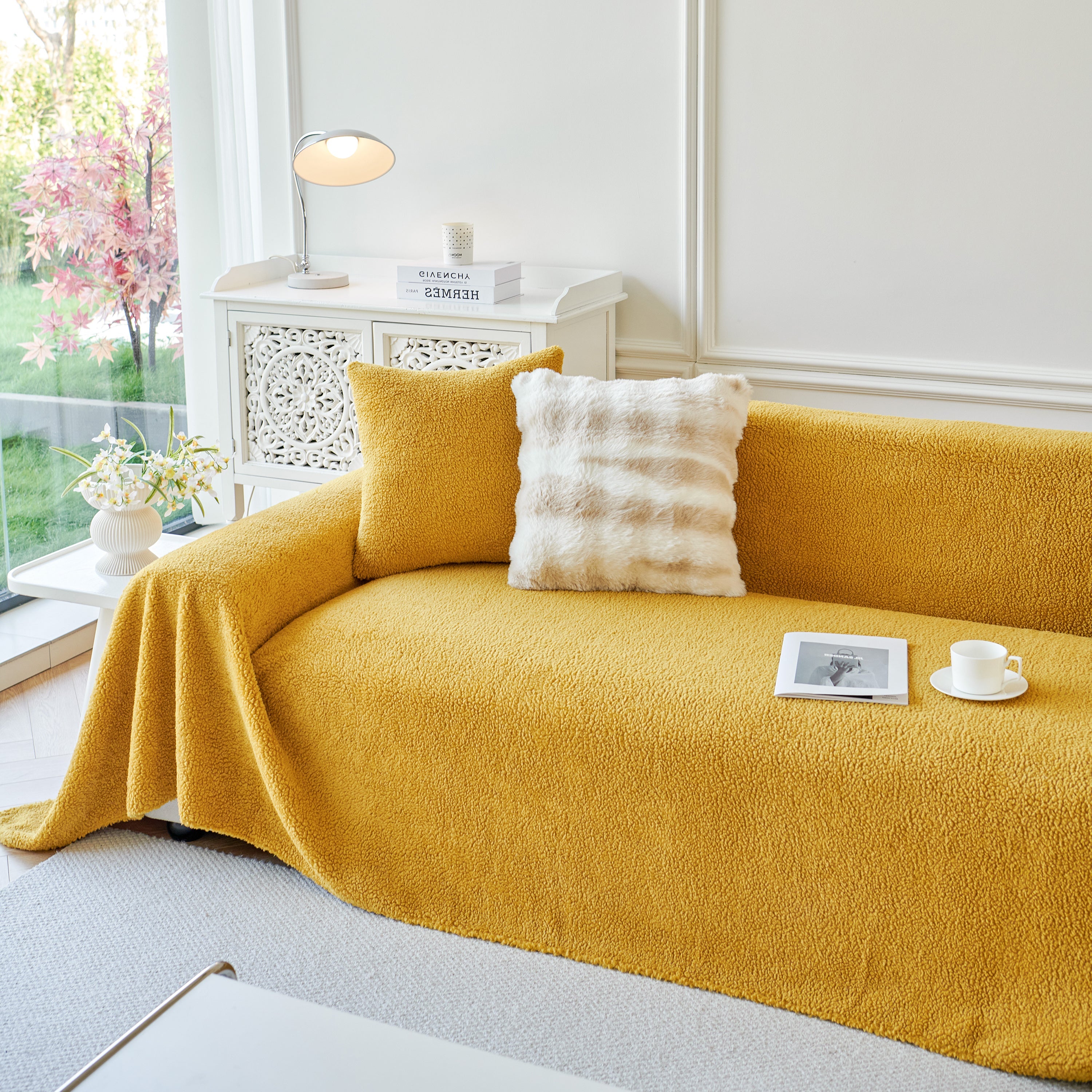 Thick Sherpa Fleece Sofa Protector Cover Stylish Durable Slipcovers for Couches and Chairs