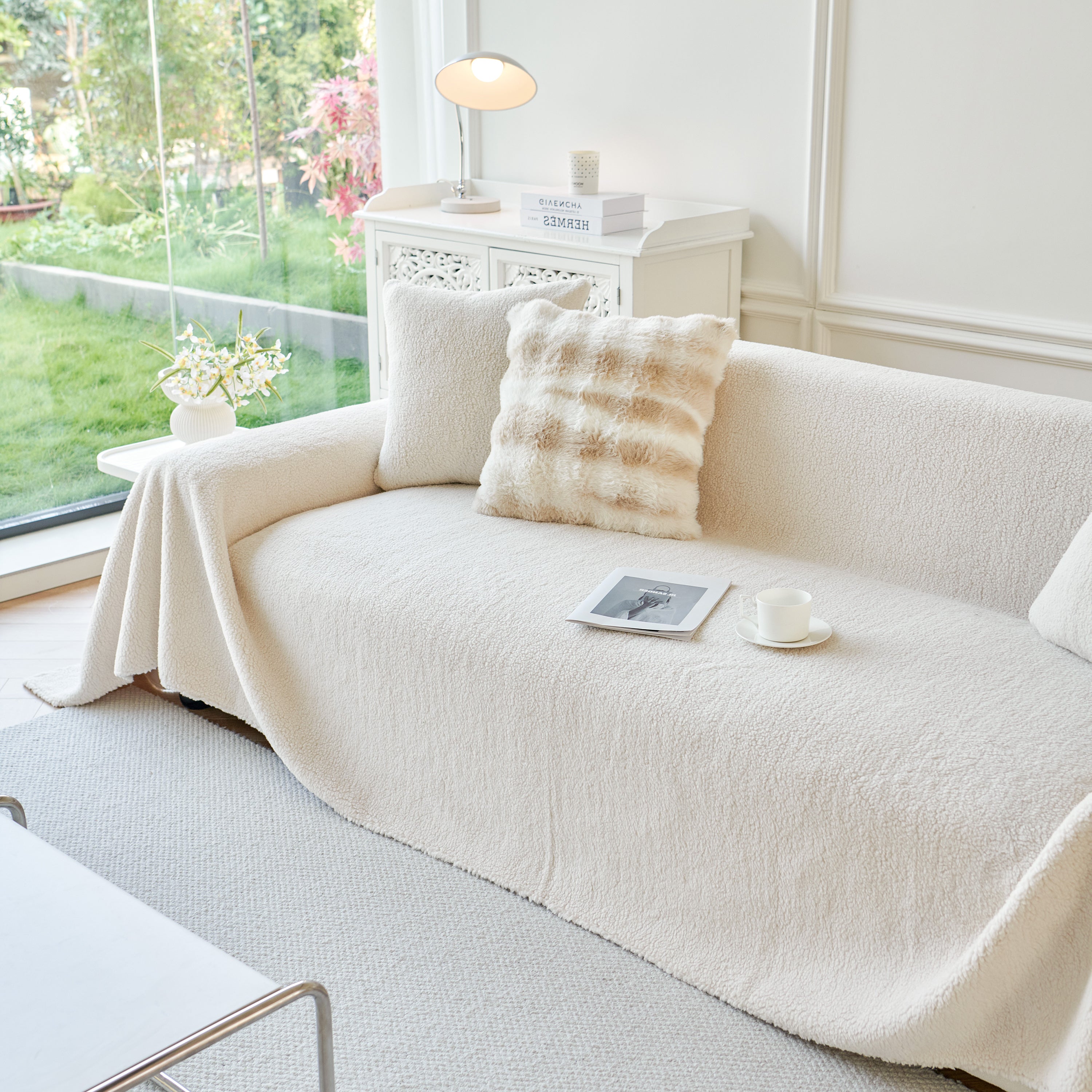 Thick Sherpa Fleece Sofa Protector Cover Stylish Durable Slipcovers for Couches and Chairs