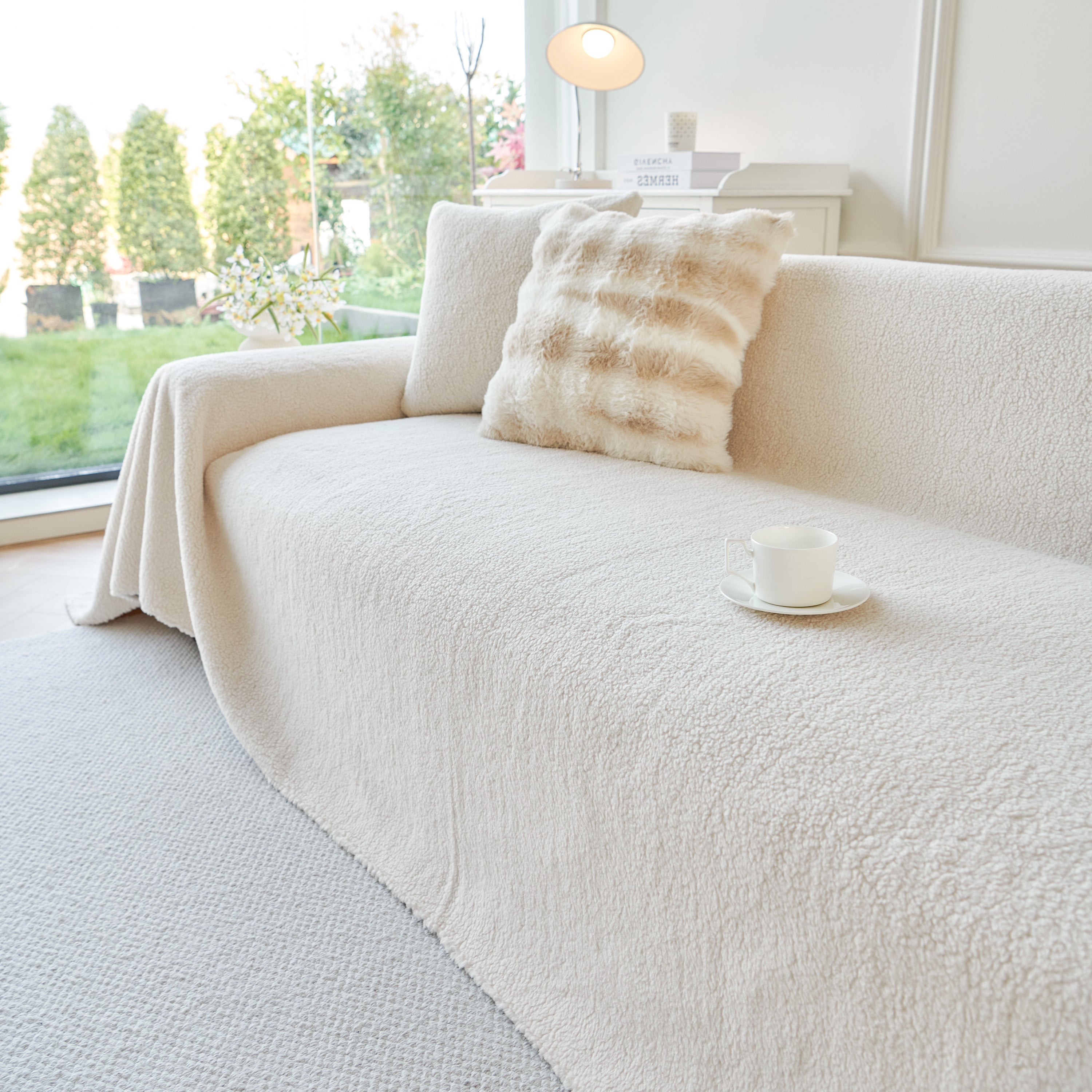 Thick Sherpa Fleece Sofa Protector Cover Stylish Durable Slipcovers for Couches and Chairs