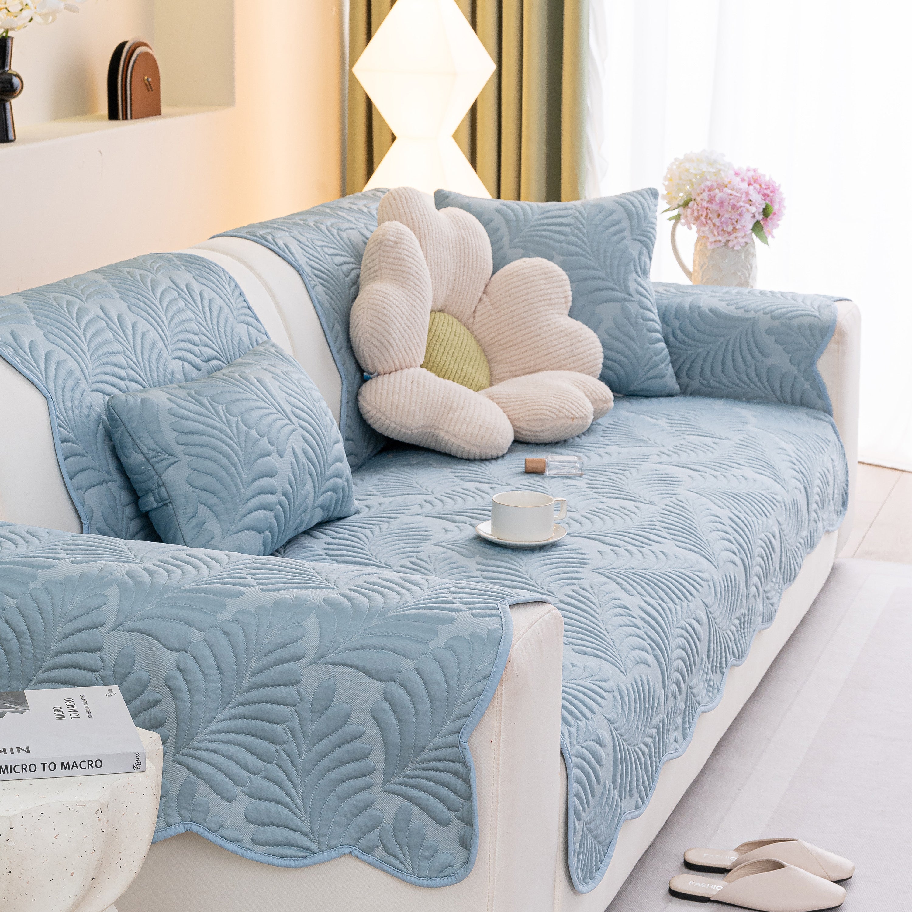 Sofa Cover for Leather & Fabric Couches, 3D Leaf Embossed Quilted Furniture Covers