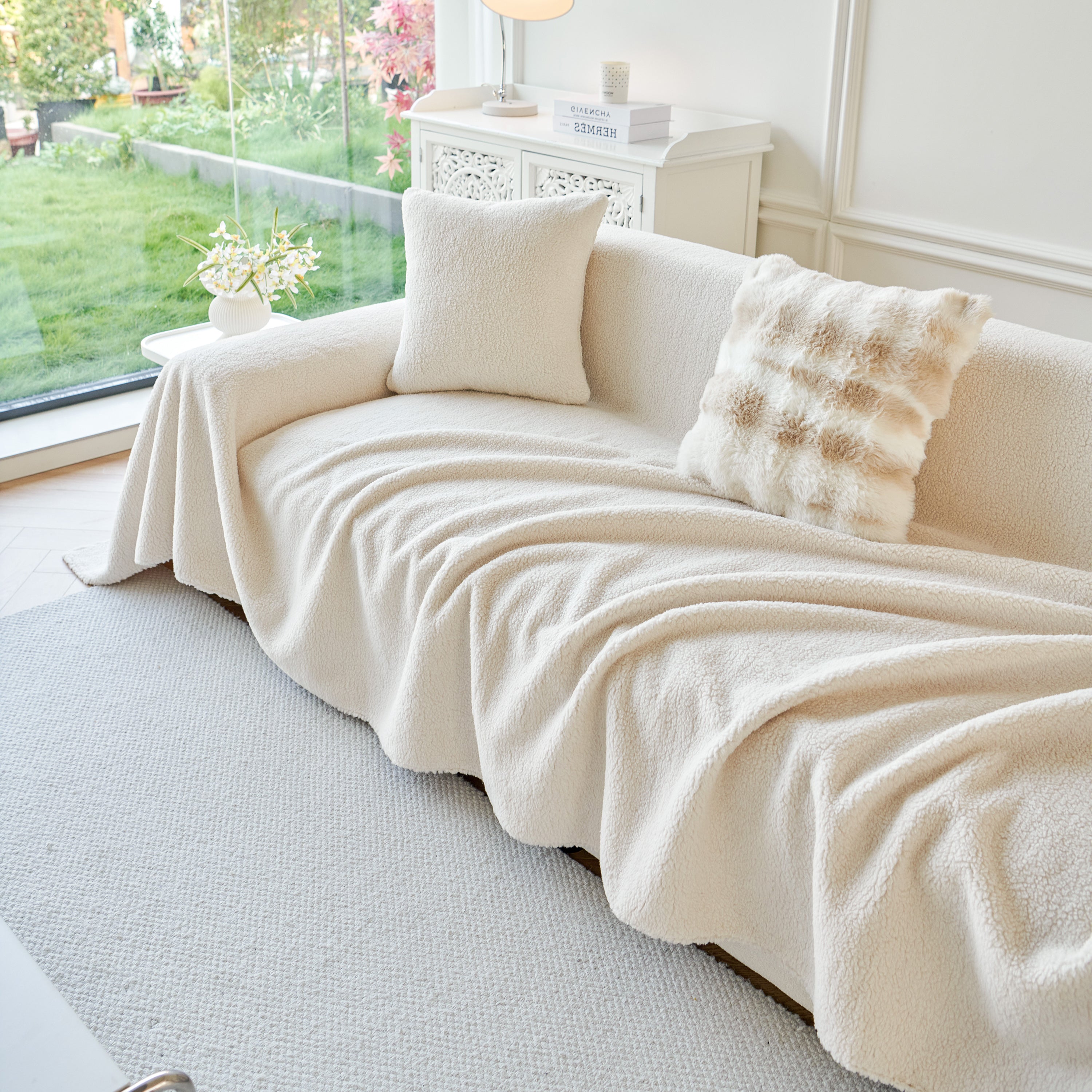 Thick Sherpa Fleece Sofa Protector Cover Stylish Durable Slipcovers for Couches and Chairs