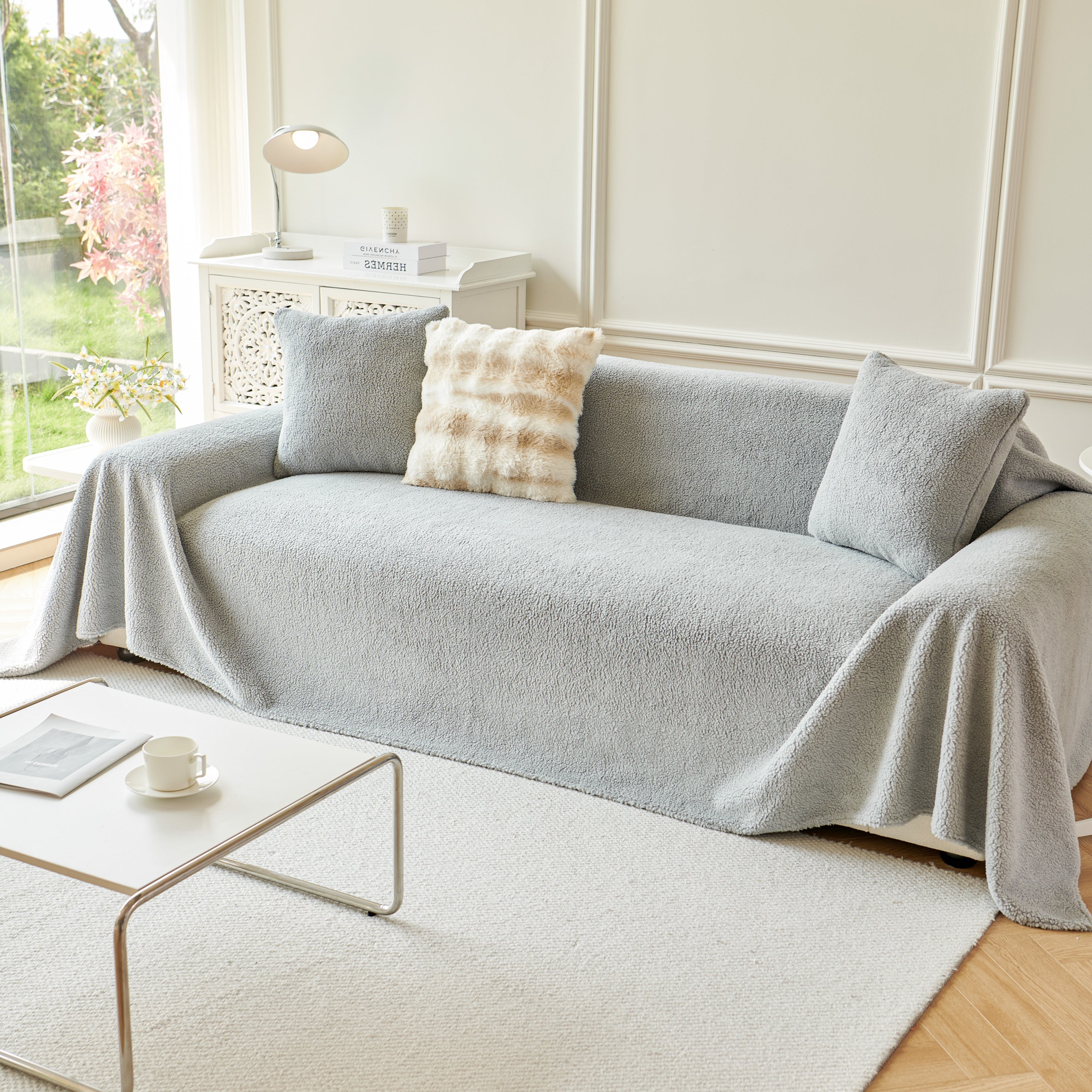 Thick Sherpa Fleece Sofa Protector Cover Stylish Durable Slipcovers for Couches and Chairs