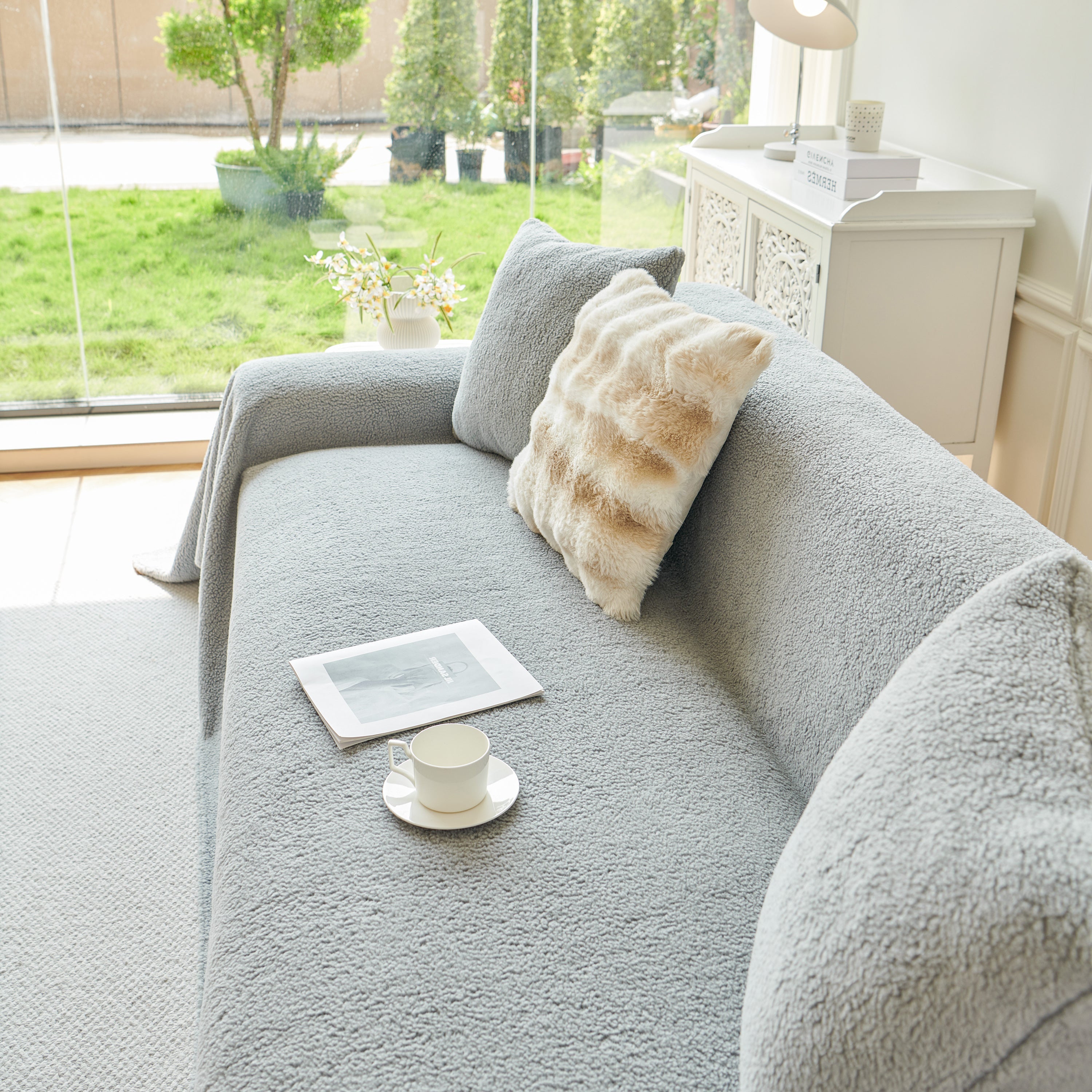 Thick Sherpa Fleece Sofa Protector Cover Stylish Durable Slipcovers for Couches and Chairs